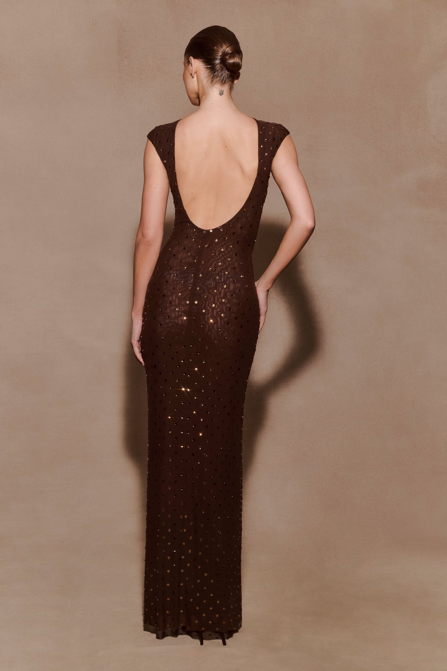 Samara Sleeveless Diamante Maxi Dress - Chocolate