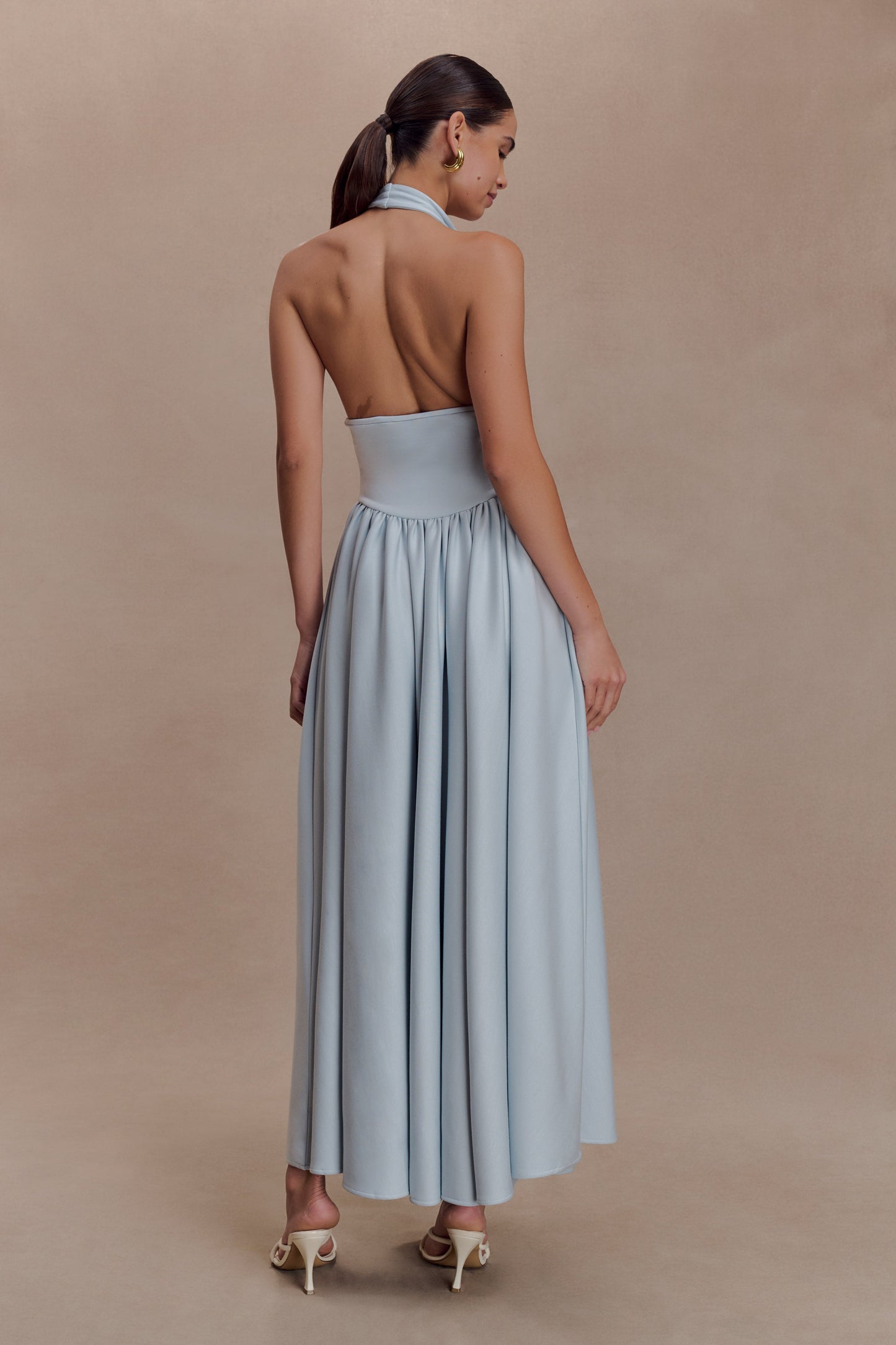 Angelina Scuba Halter Midi Dress - Pale Blue