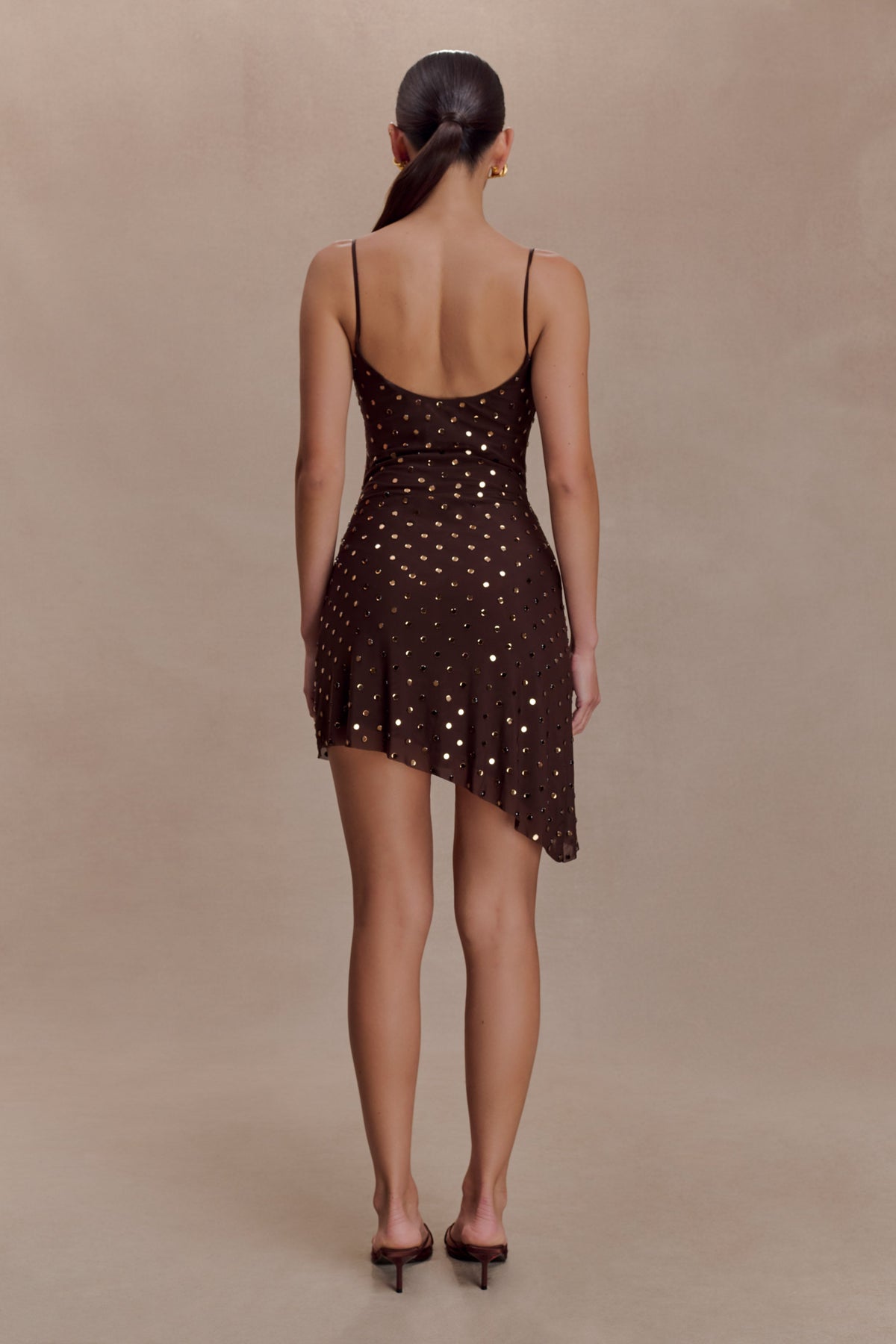 Zahra Diamante Cowl Mini Dress - Chocolate