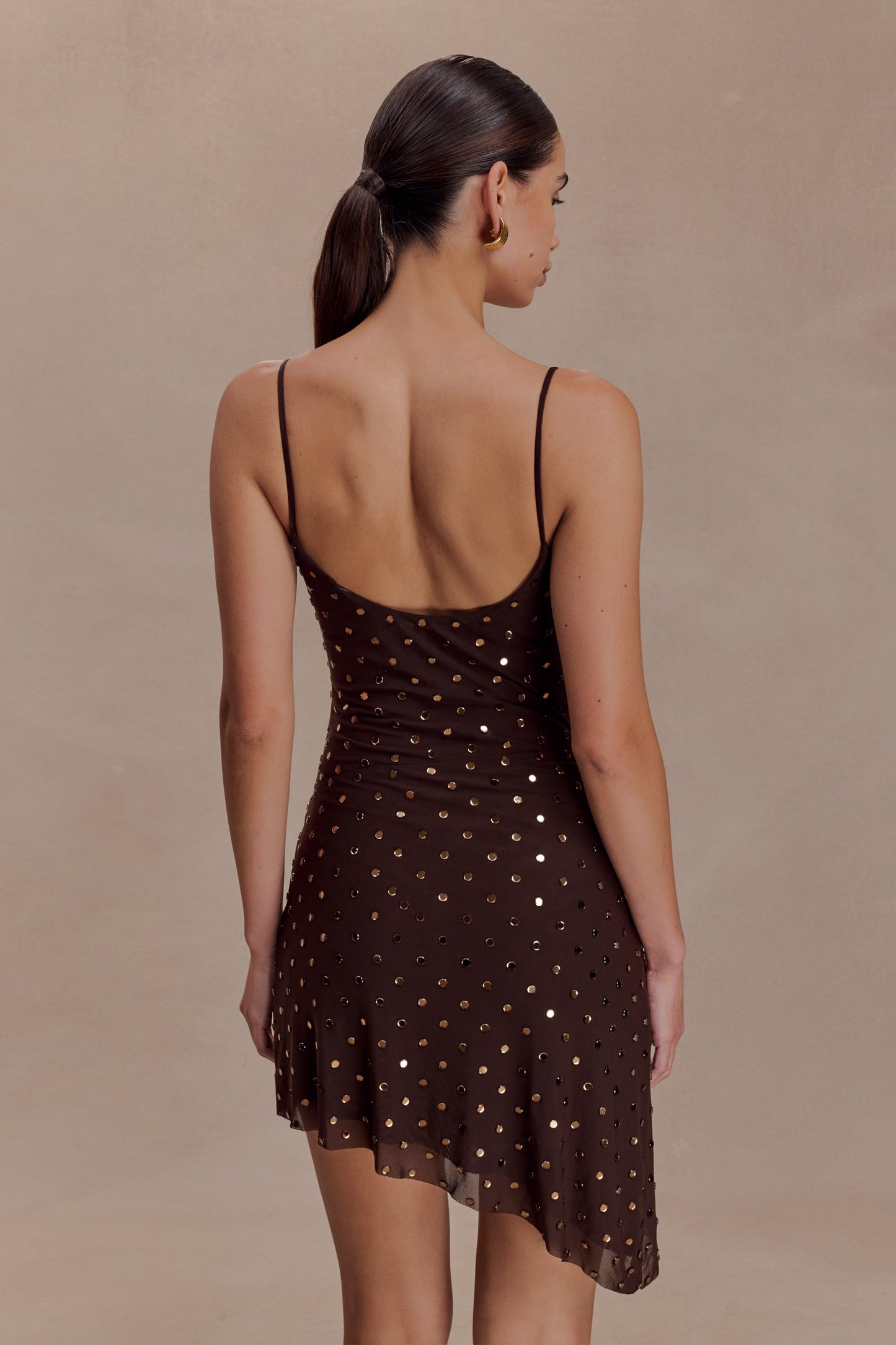 Zahra Diamante Cowl Mini Dress - Chocolate