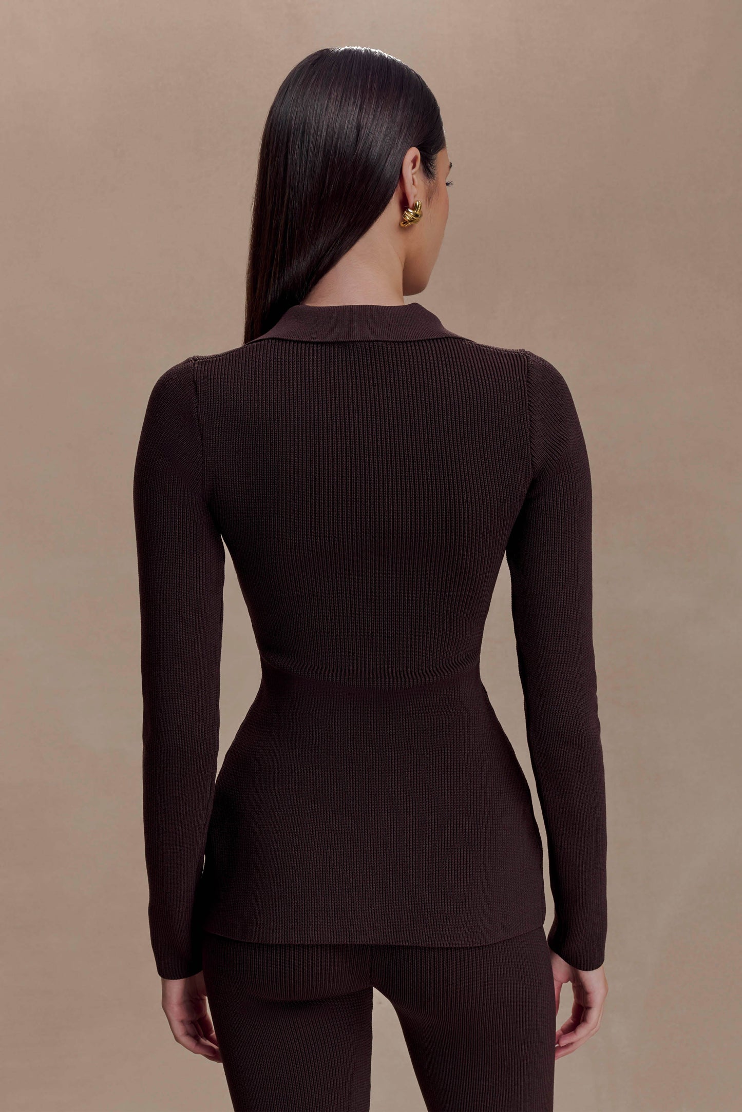 Suzie Ribbed Long Sleeve Longline Top - Chocolate