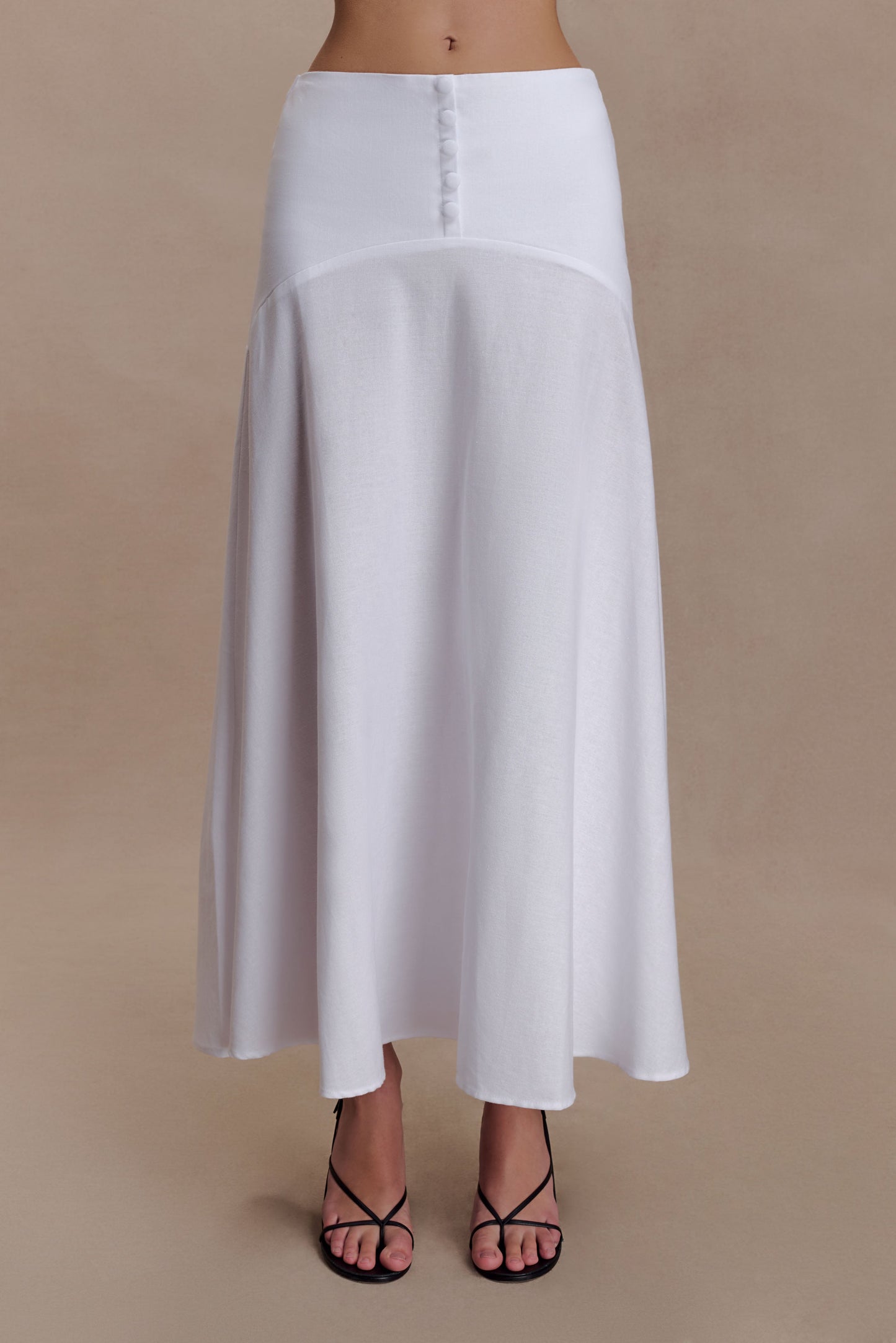 Selma Curved Waist Midi Skirt - White