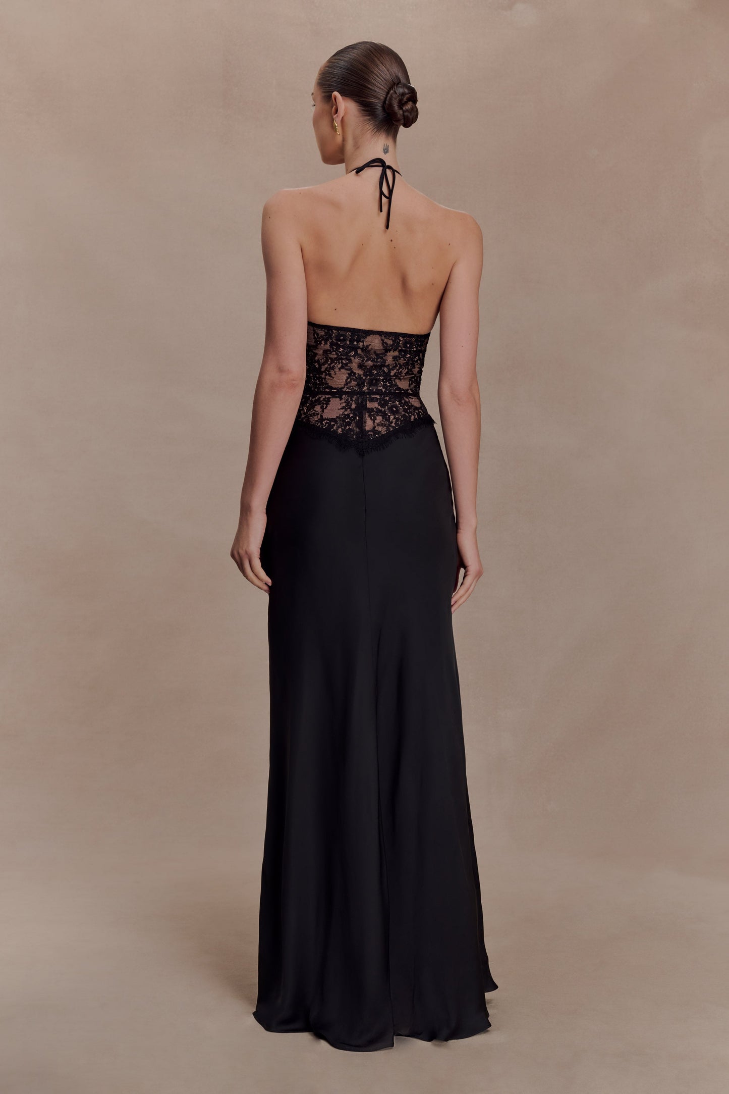 Sascha Lace And Satin Halter Maxi Dress - Black