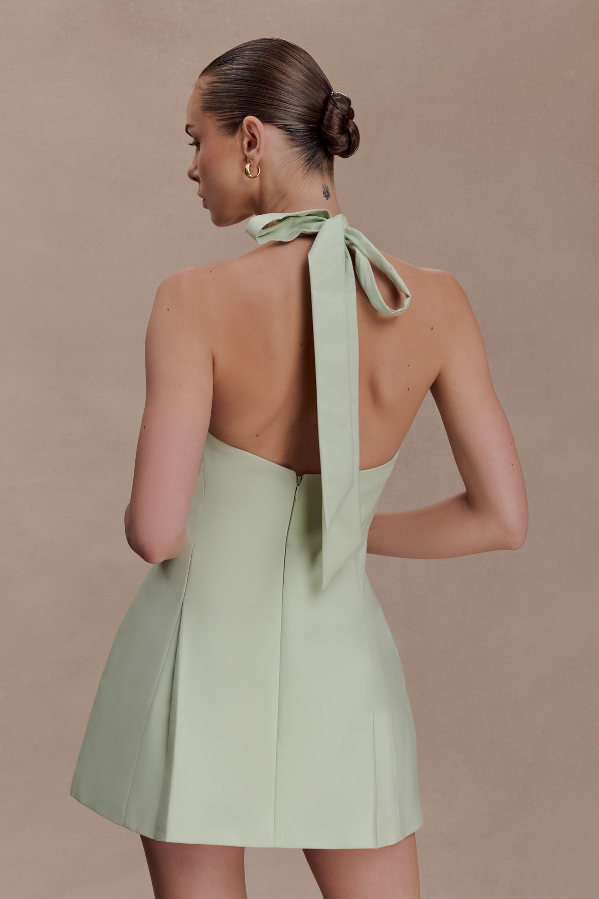 Nelly Halter Neck Cotton Mini Dress - Sage