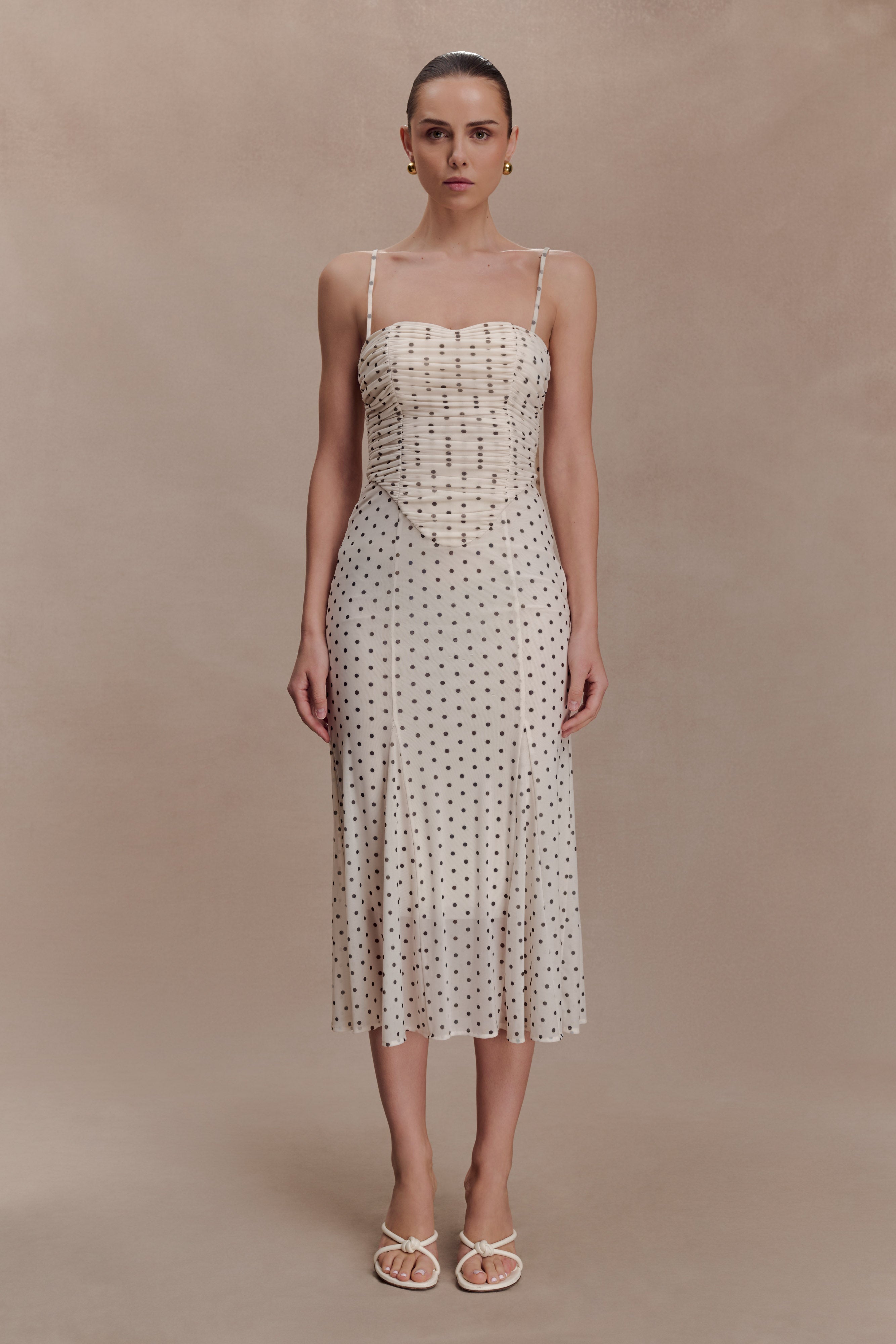 Willa Gathered Mesh Midi Dress / Polka Dot | MESHKI