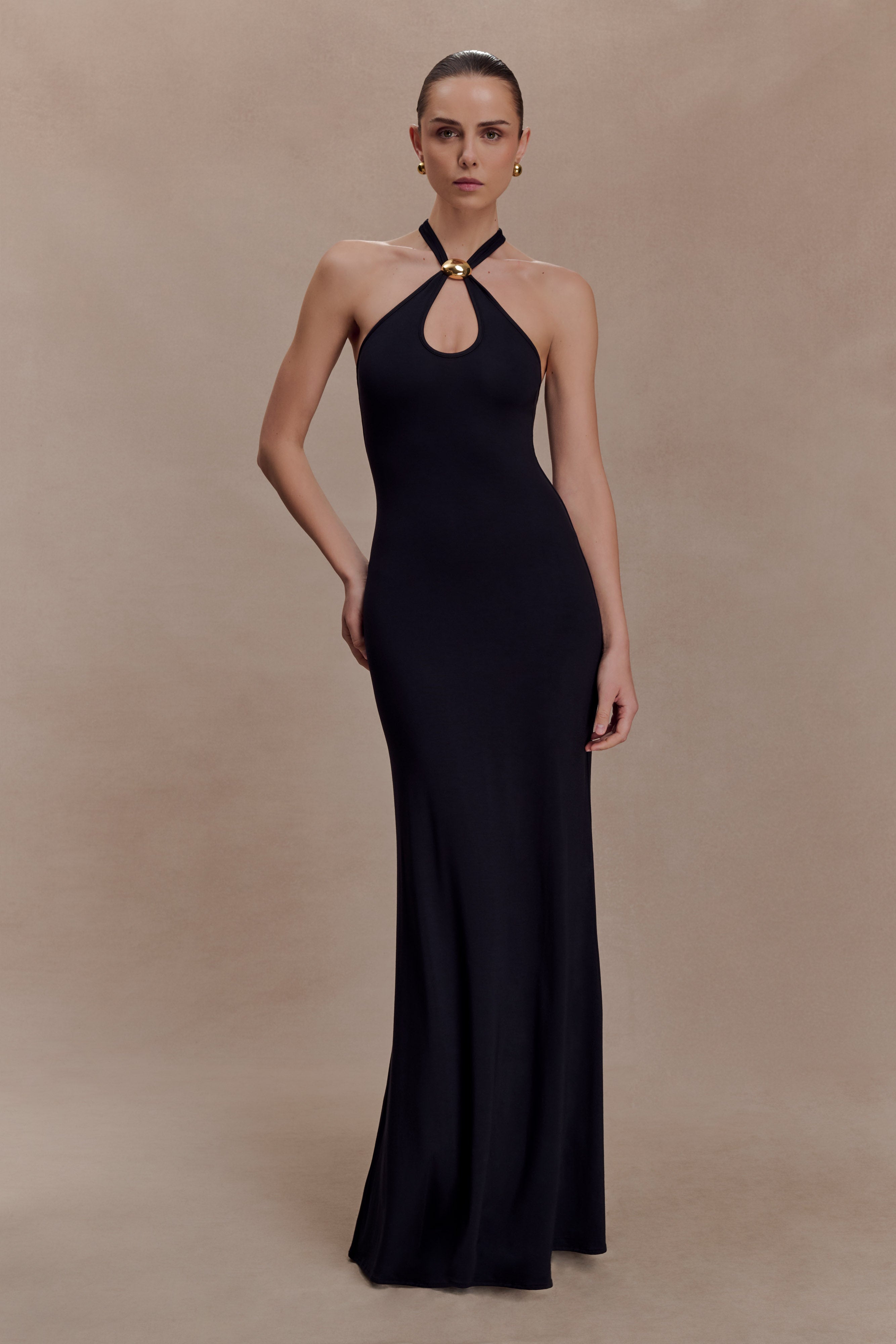 Ramona Modal Maxi Dress With Hardware / Black | MESHKI | XL