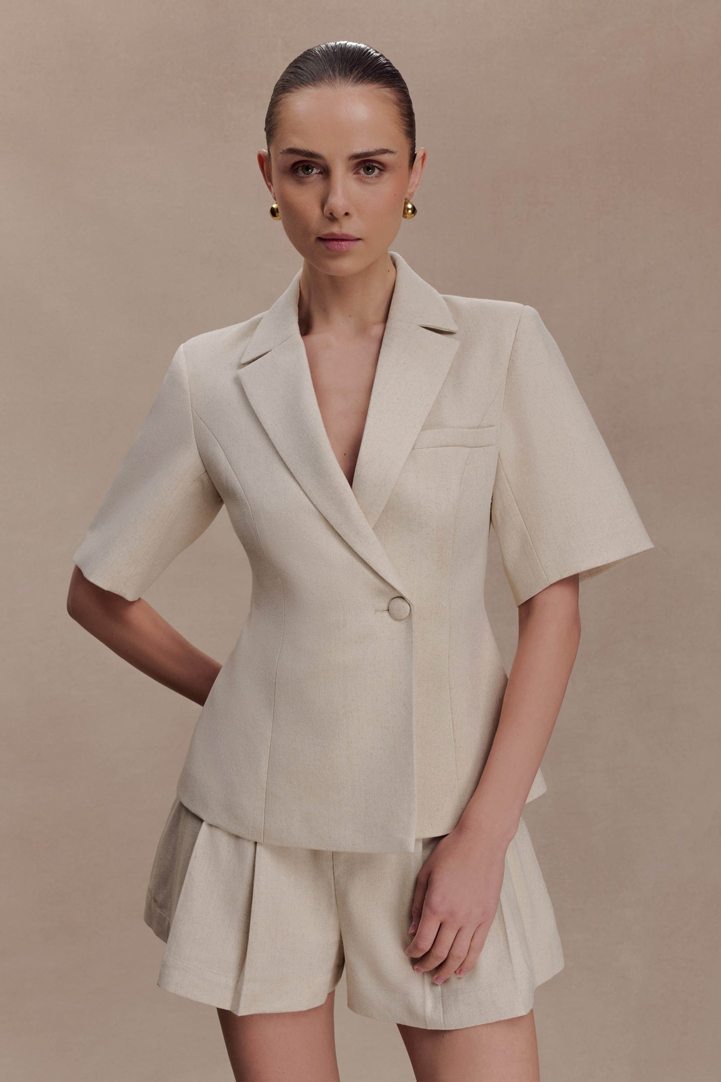 Martine Short Sleeve Linen Top - Natural