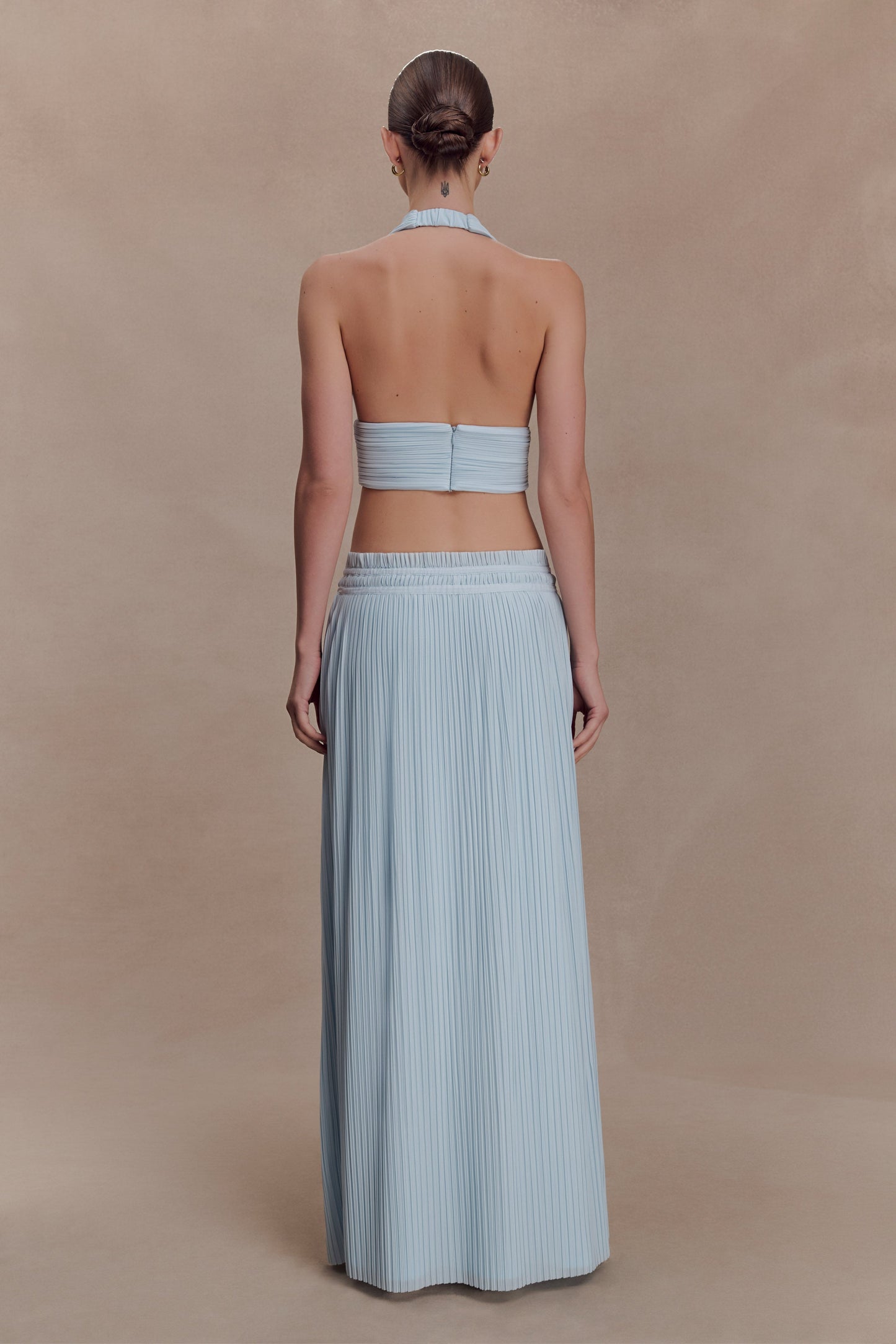 Amaris Sleeveless Plisse Halter Top - Pale Blue