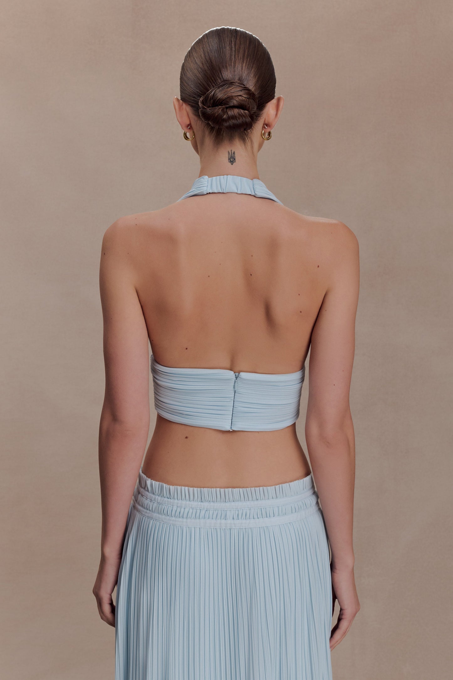 Amaris Sleeveless Plisse Halter Top - Pale Blue