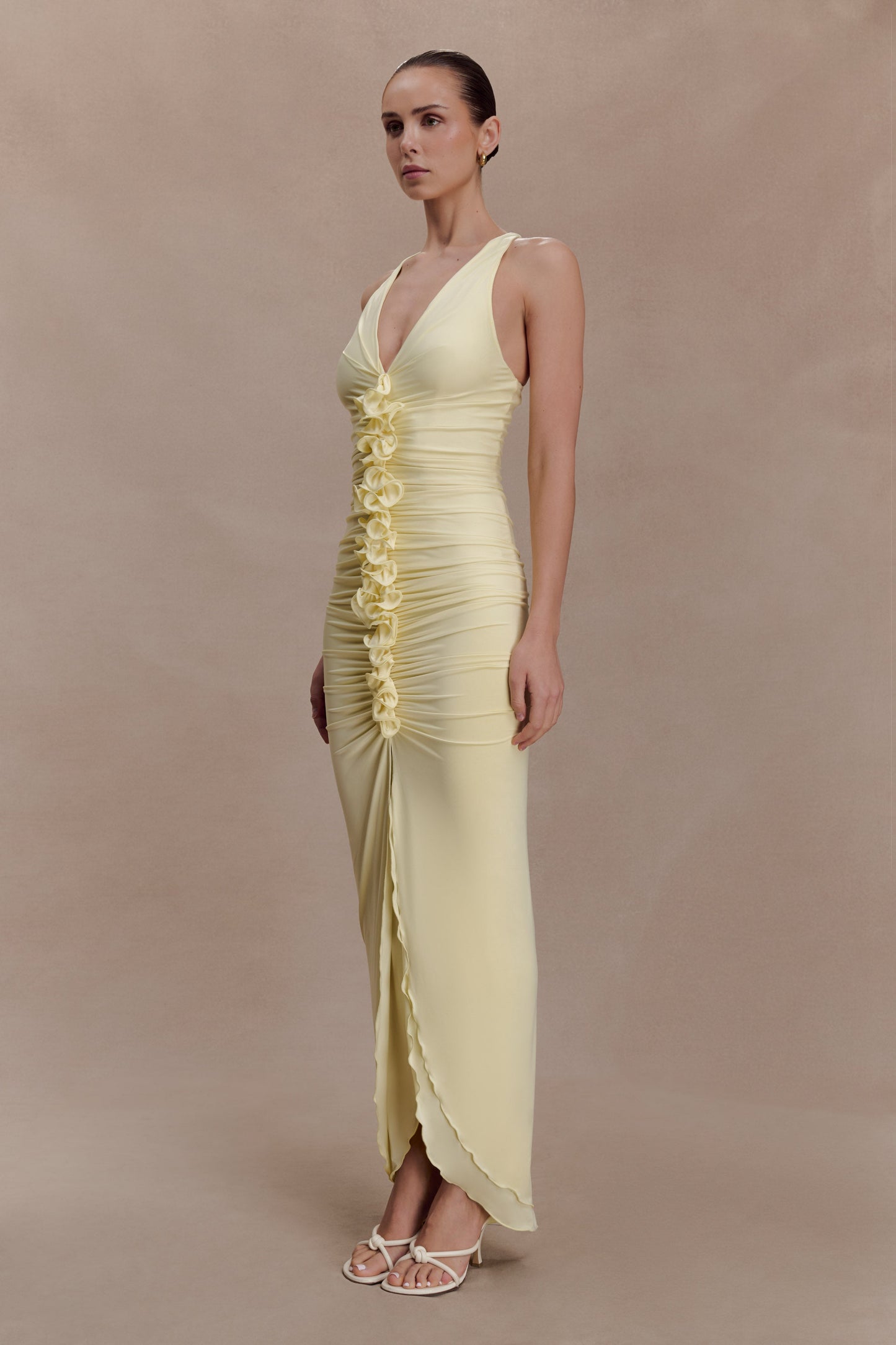 Alessandra Slinky Ruffle Maxi Dress - Lemon