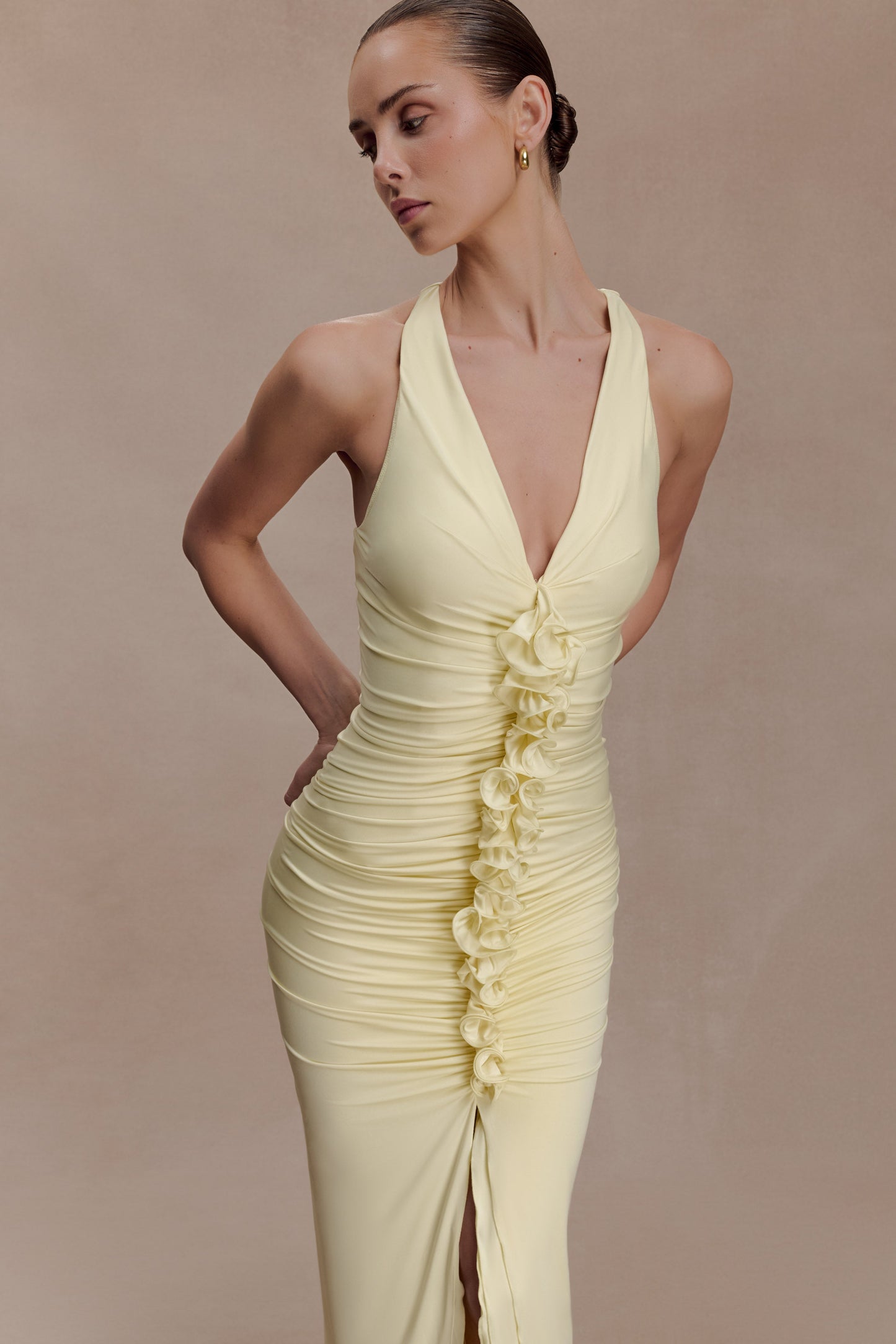 Alessandra Slinky Ruffle Maxi Dress - Lemon