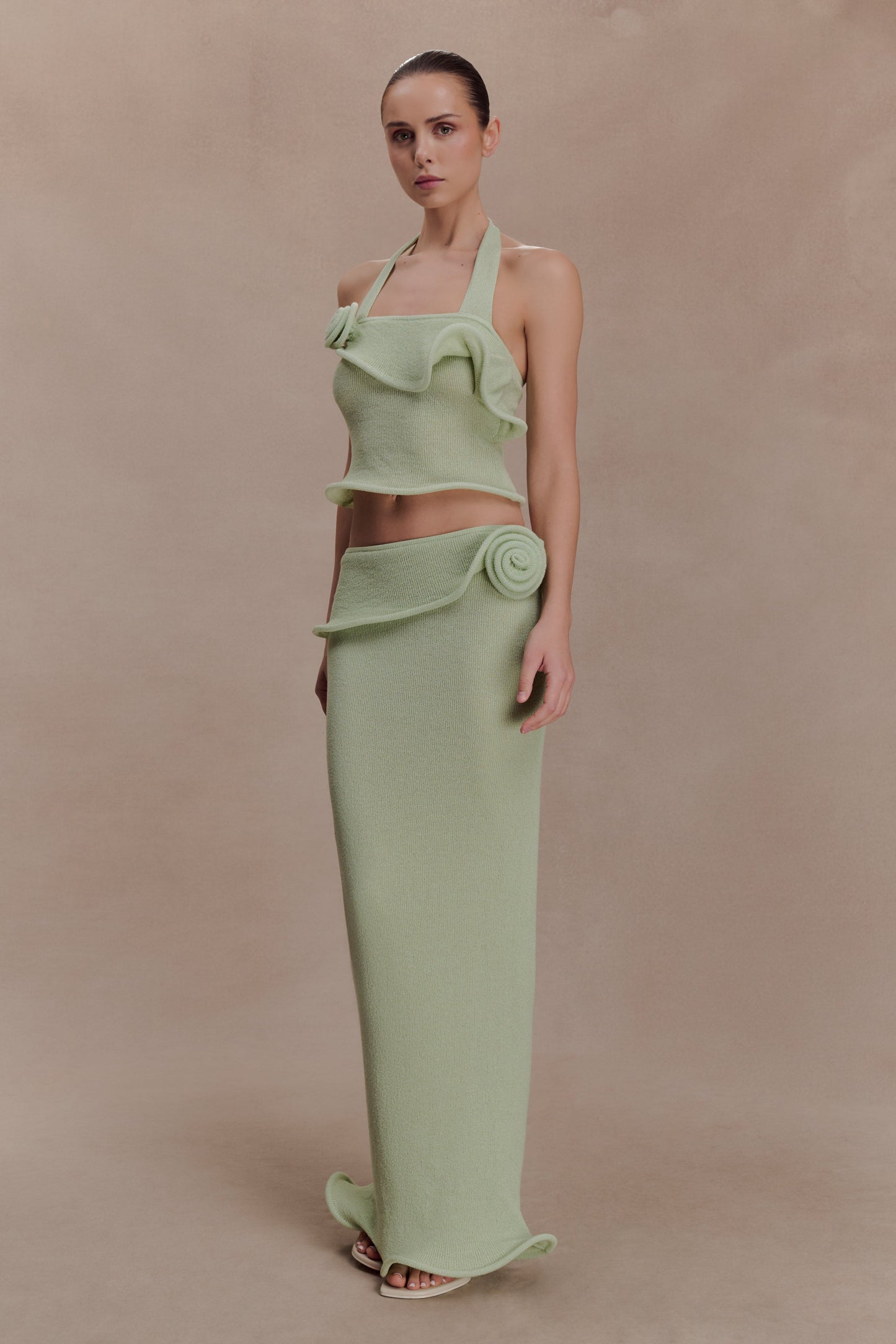 Samira Knit Wired Maxi Skirt - Pastel Green