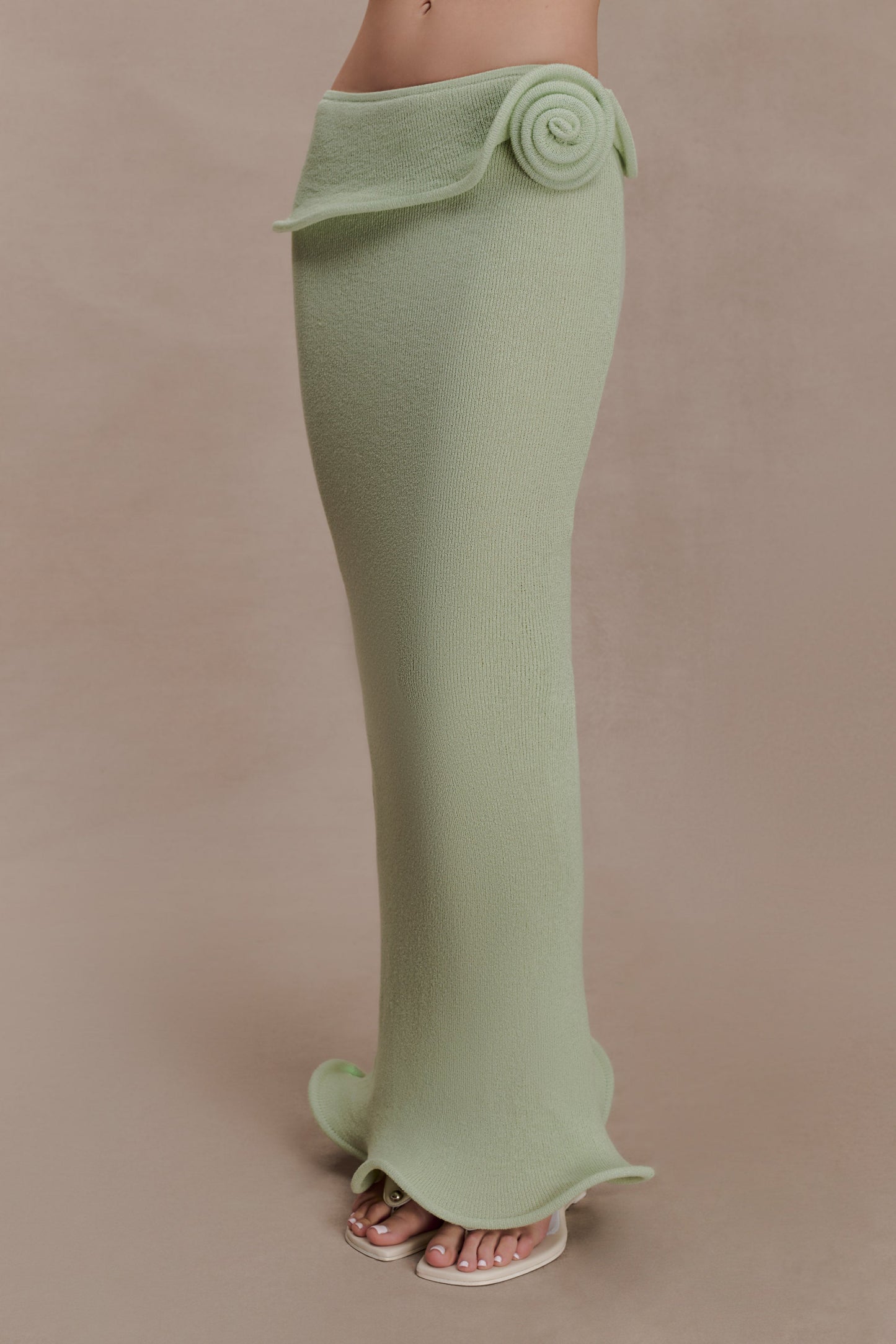 Samira Knit Wired Maxi Skirt - Pastel Green