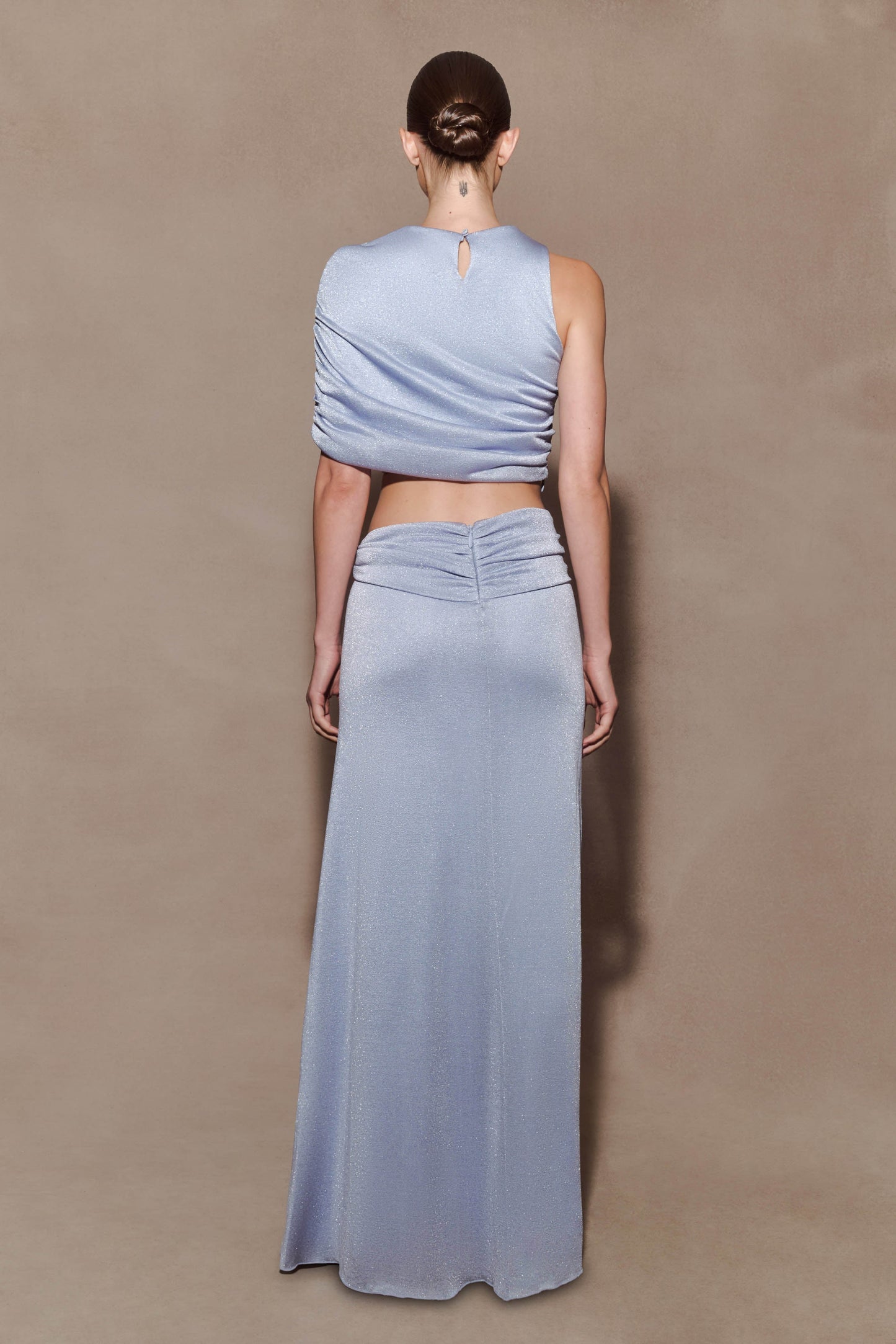 Adrienne One Shoulder Lurex Top - Pastel Blue
