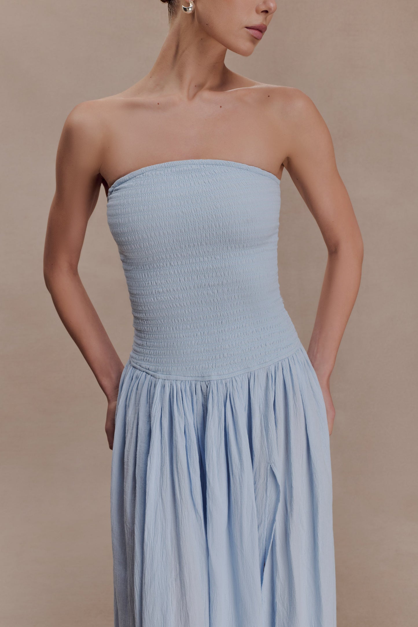 Maureen Cotton Shirring Maxi Dress - Powder Blue