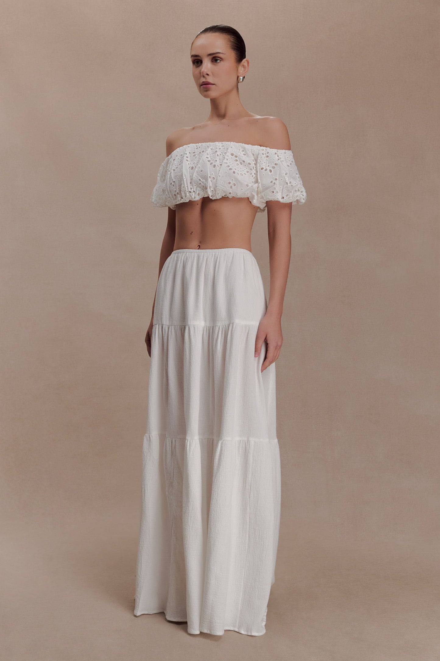 Autumn Off Shoulder Broderie Top - White