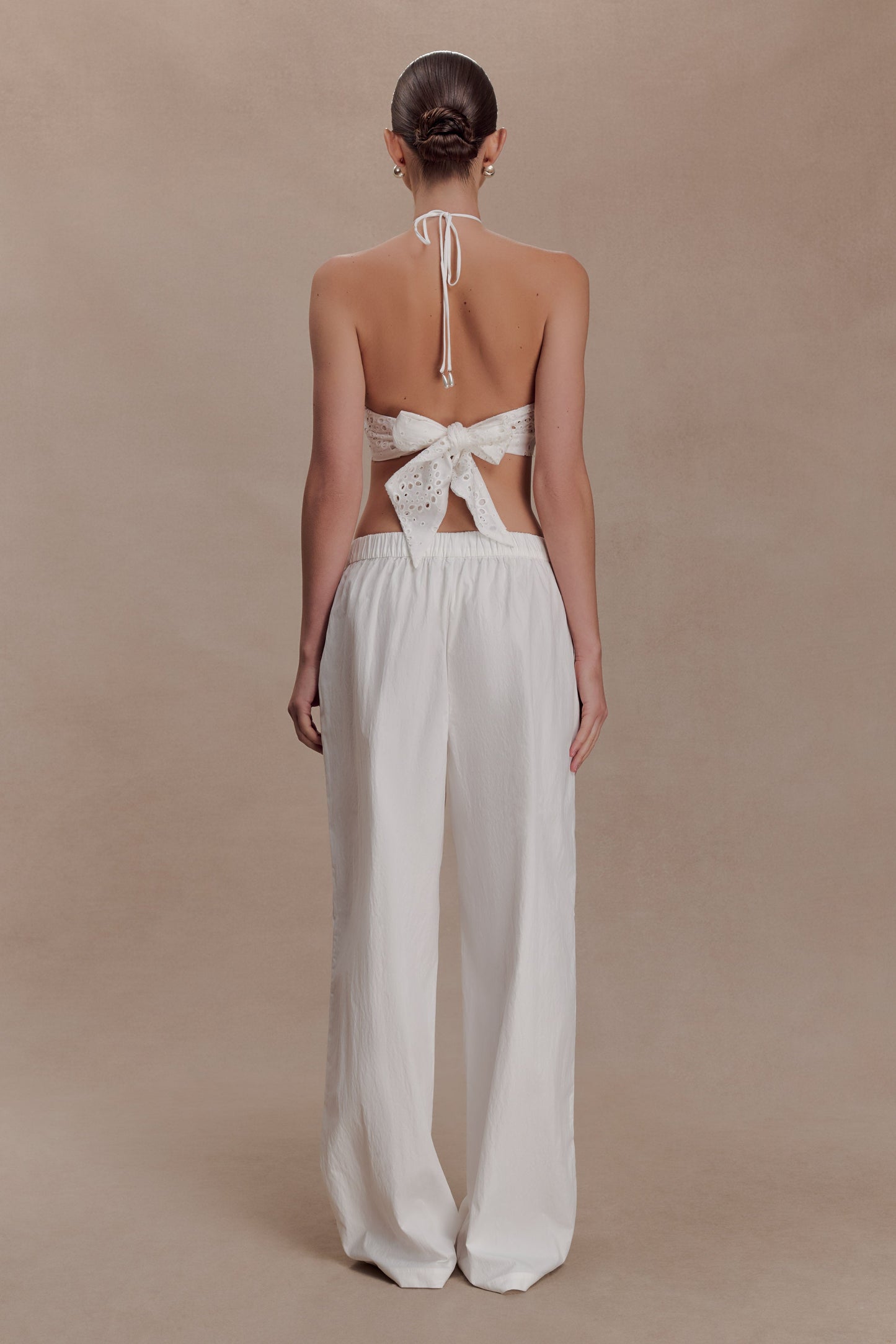 Kensley Broderie Halter Top - White