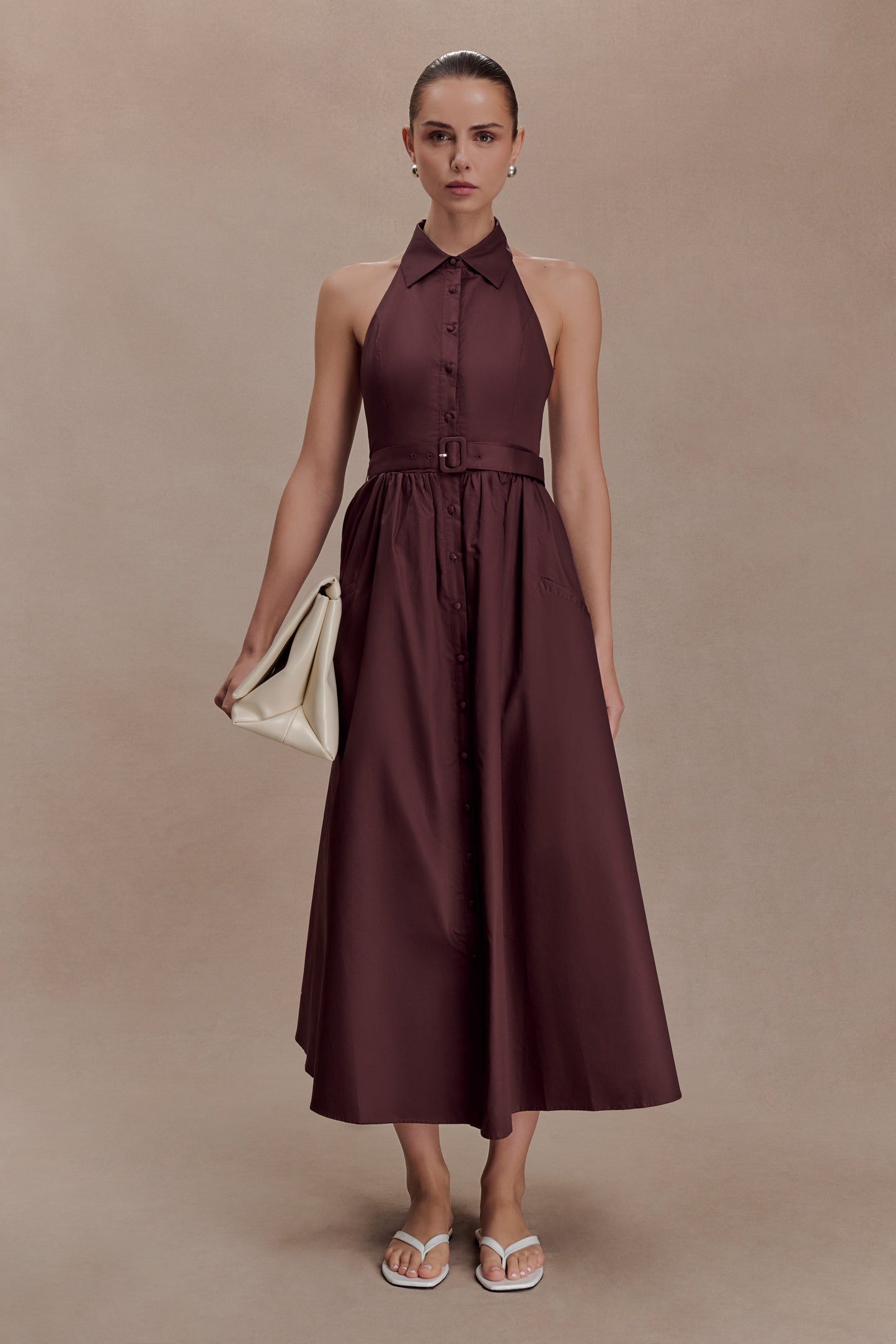 Cindy Collared Midi Dress - Chocolate