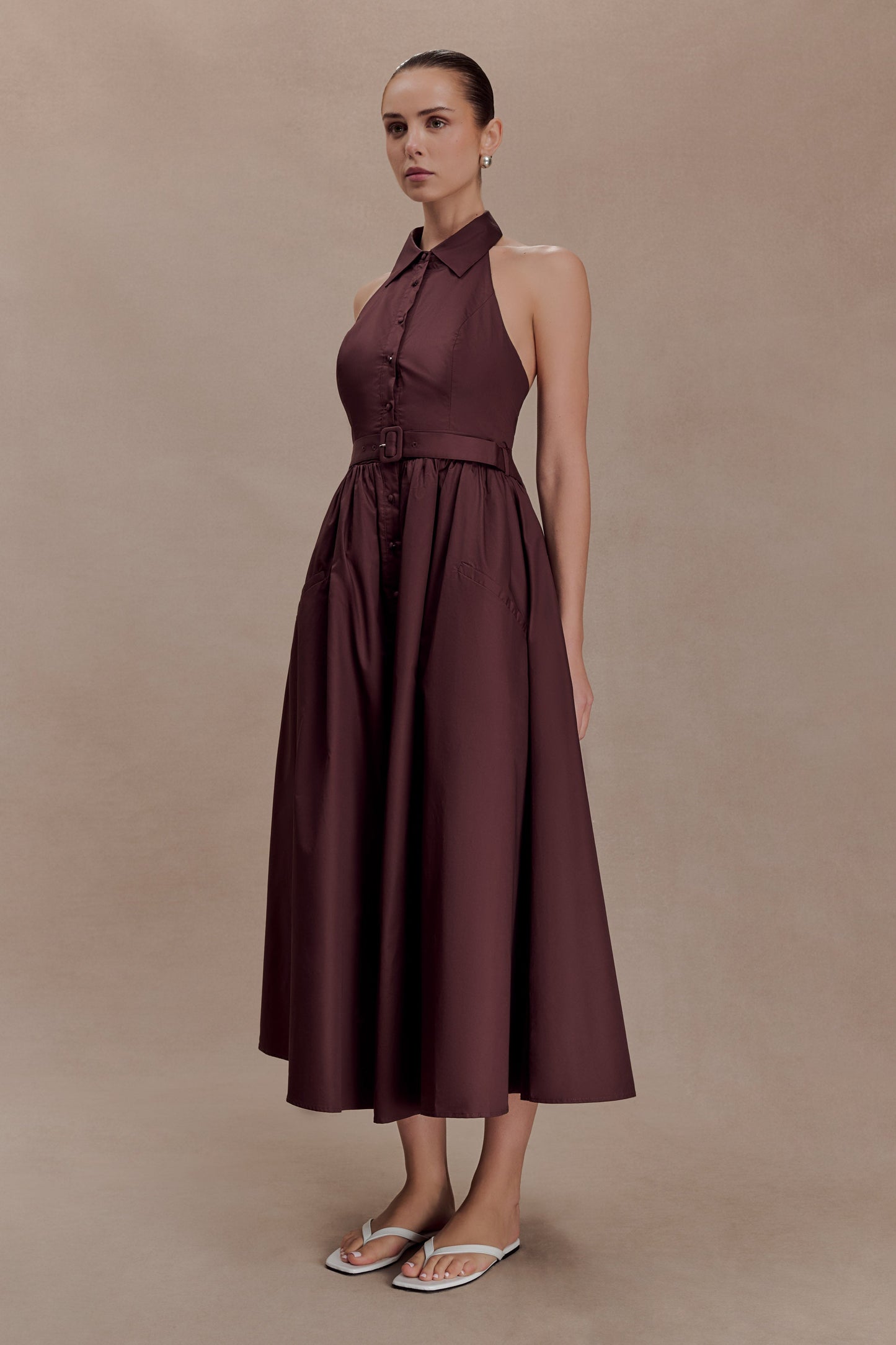 Cindy Collared Midi Dress - Chocolate