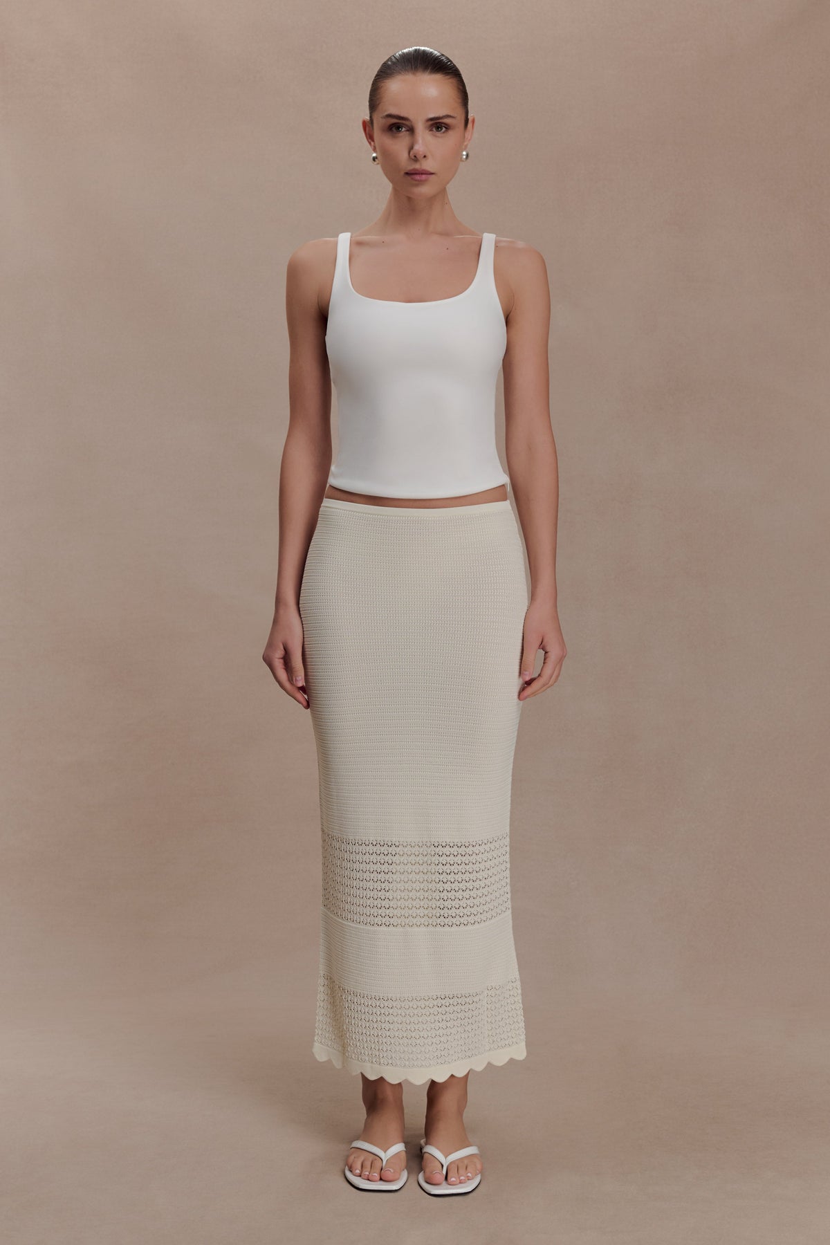 Madeline Scallop Knit Midi Skirt - Ivory