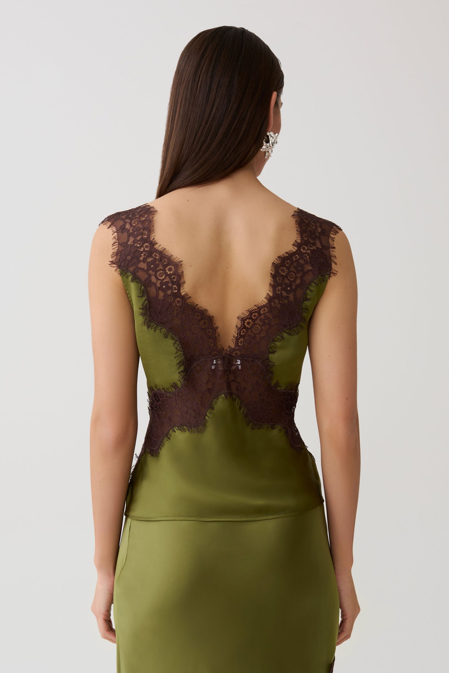 Amber Satin And Lace Camisole - Olive