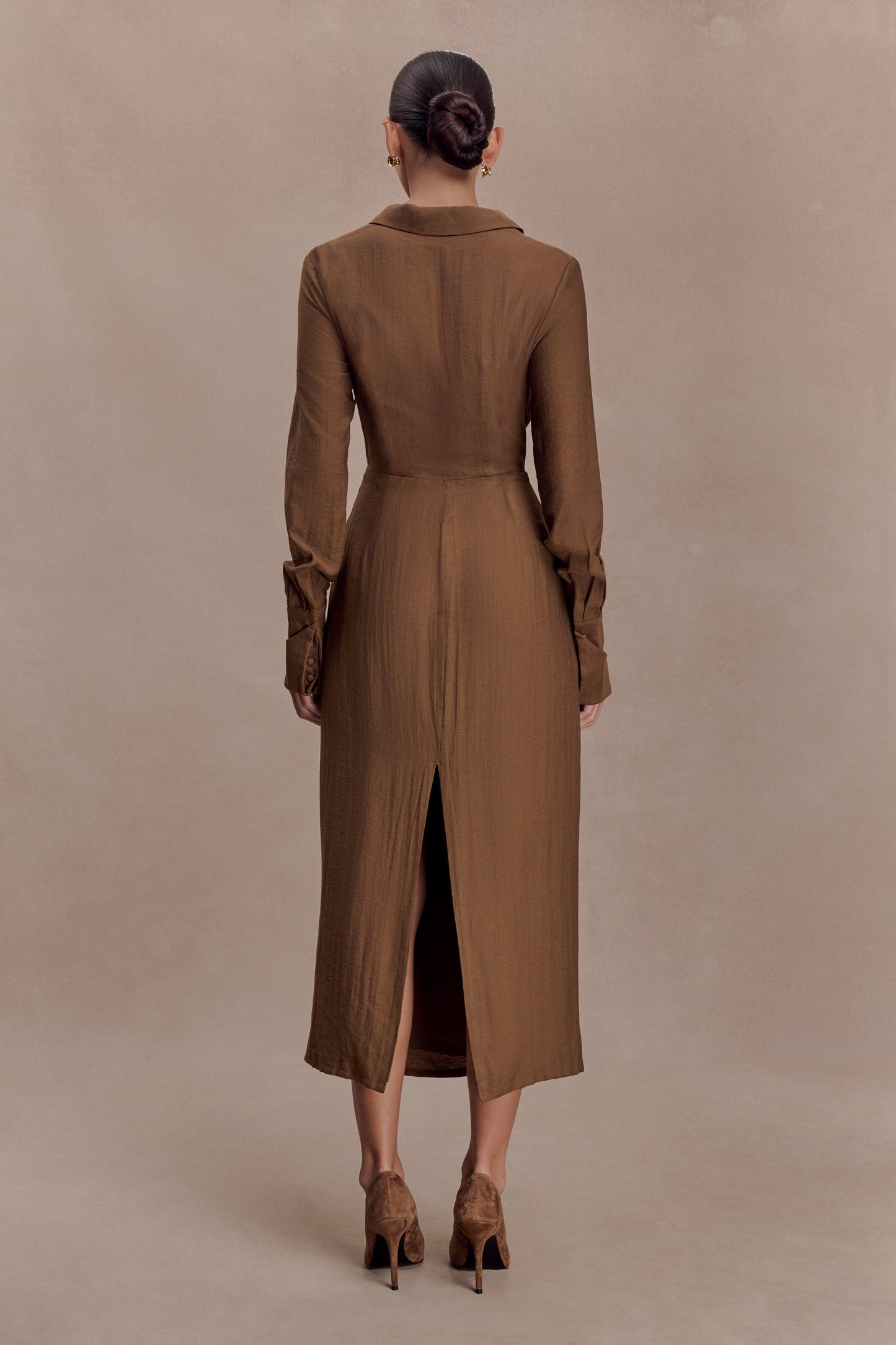 Cecilie Cut Out Shirt Midi Dress - Dark Chocolate