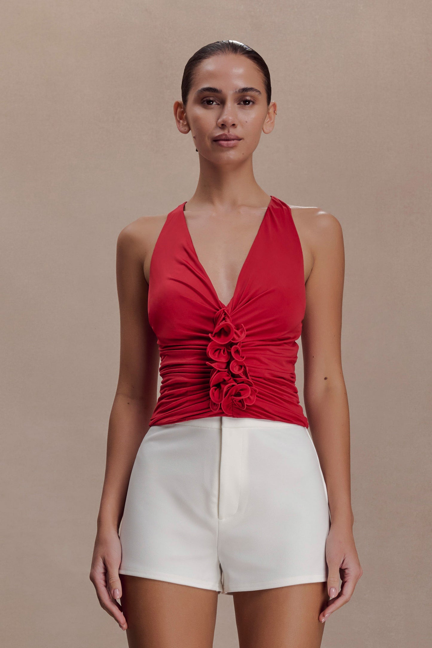 Alessandra Slinky Ruffle Top - Ruby