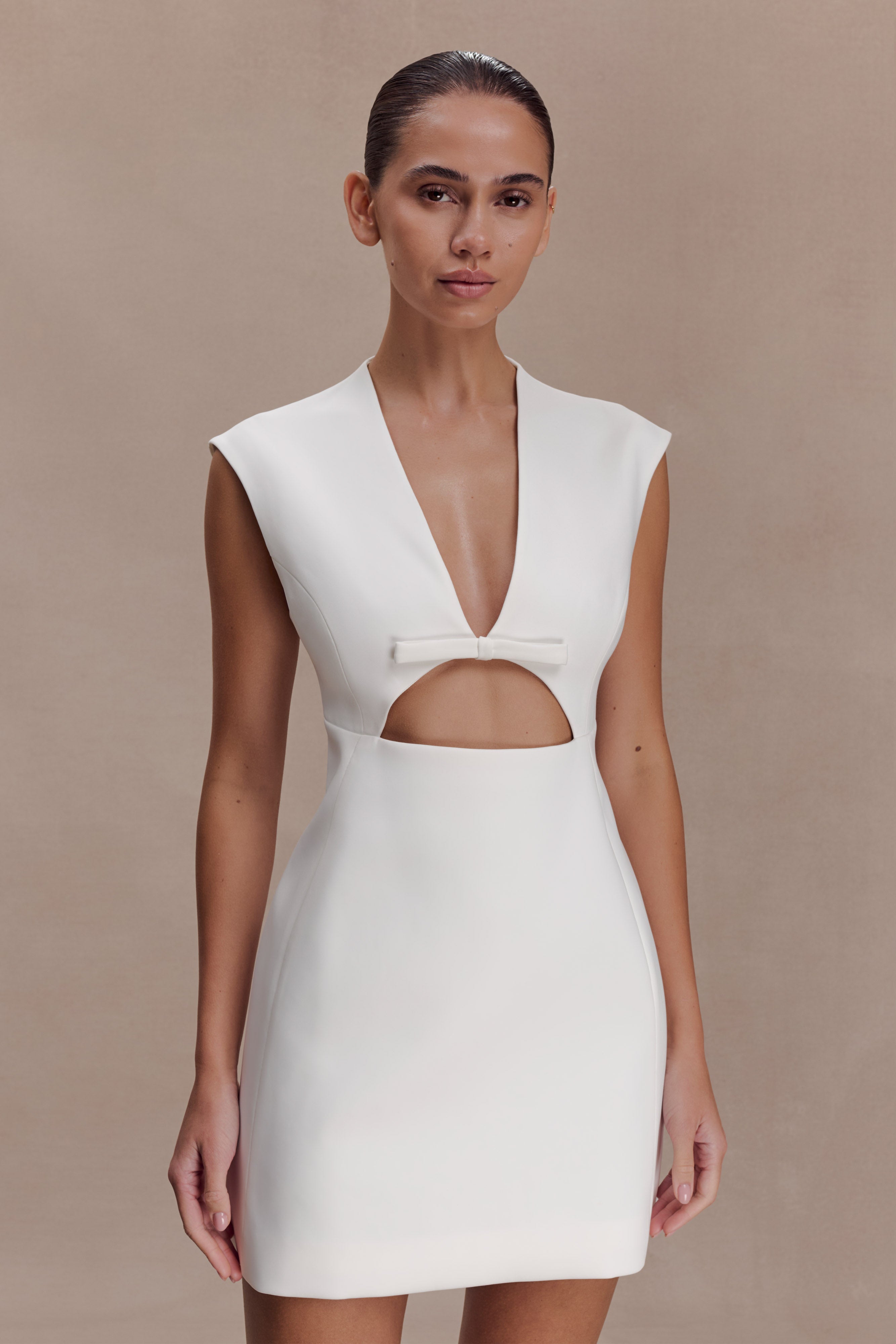 Victoria Cut Out Suiting Mini Dress / Ivory | MESHKI