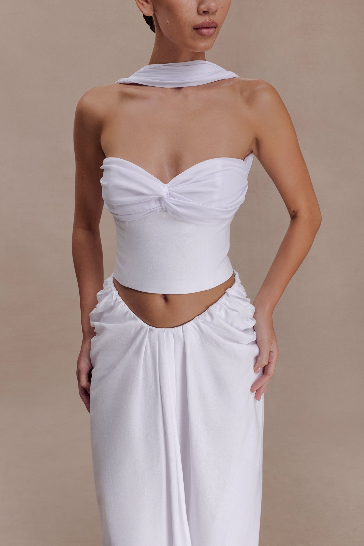 Talia Chiffon And Linen Halter Top - White