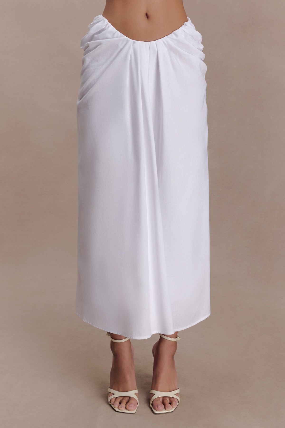 Talia Draped Linen Midi Skirt - White