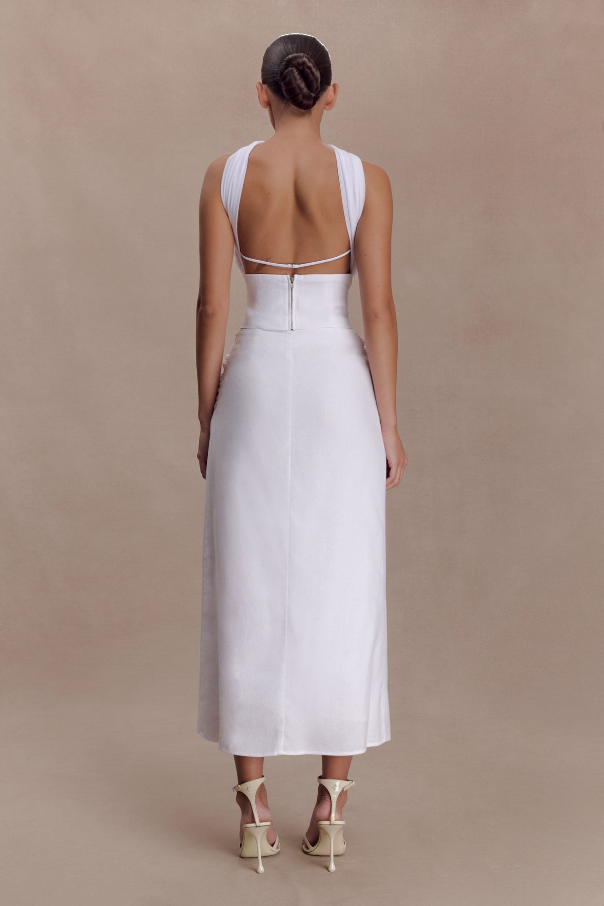 Talia Draped Linen Midi Skirt - White