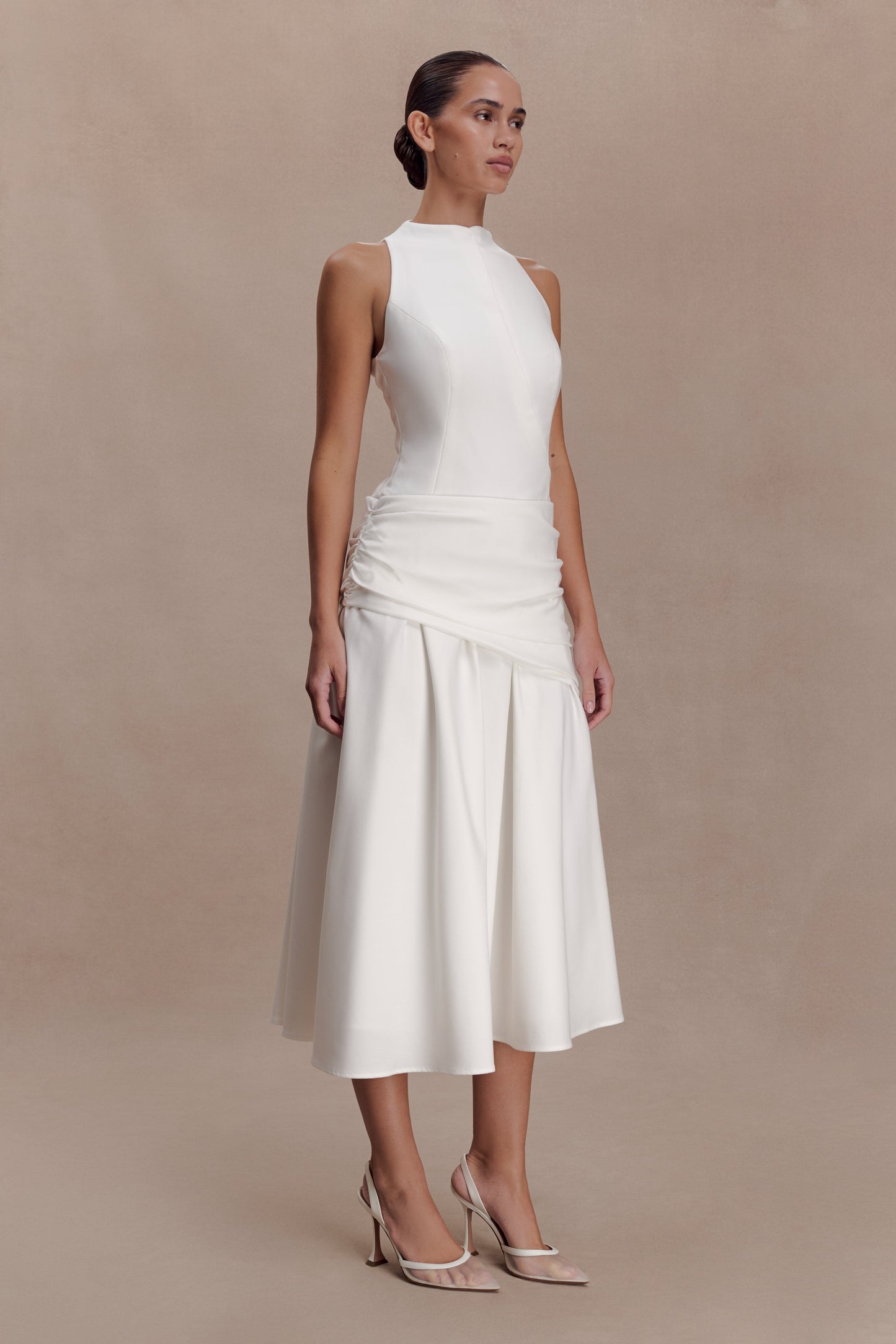 Emily Wrapped Waist Midi Dress - White
