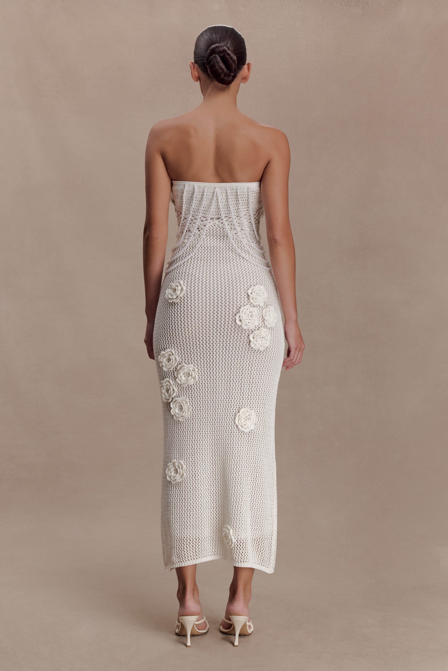 Samantha Crochet Midi Dress With Flowers - Ivory