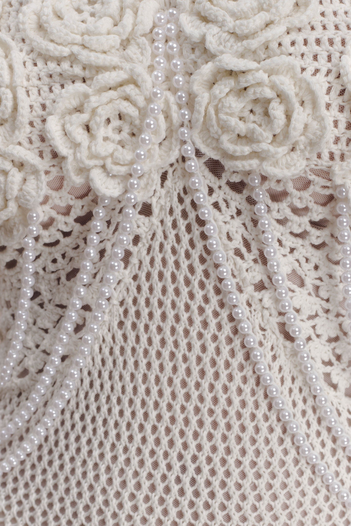 Samantha Crochet Midi Dress With Flowers - Ivory