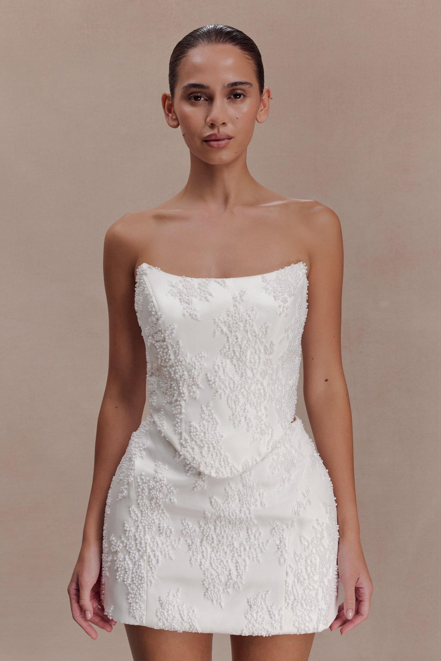 Camille Beaded Satin And Lace Corset Top - Ivory