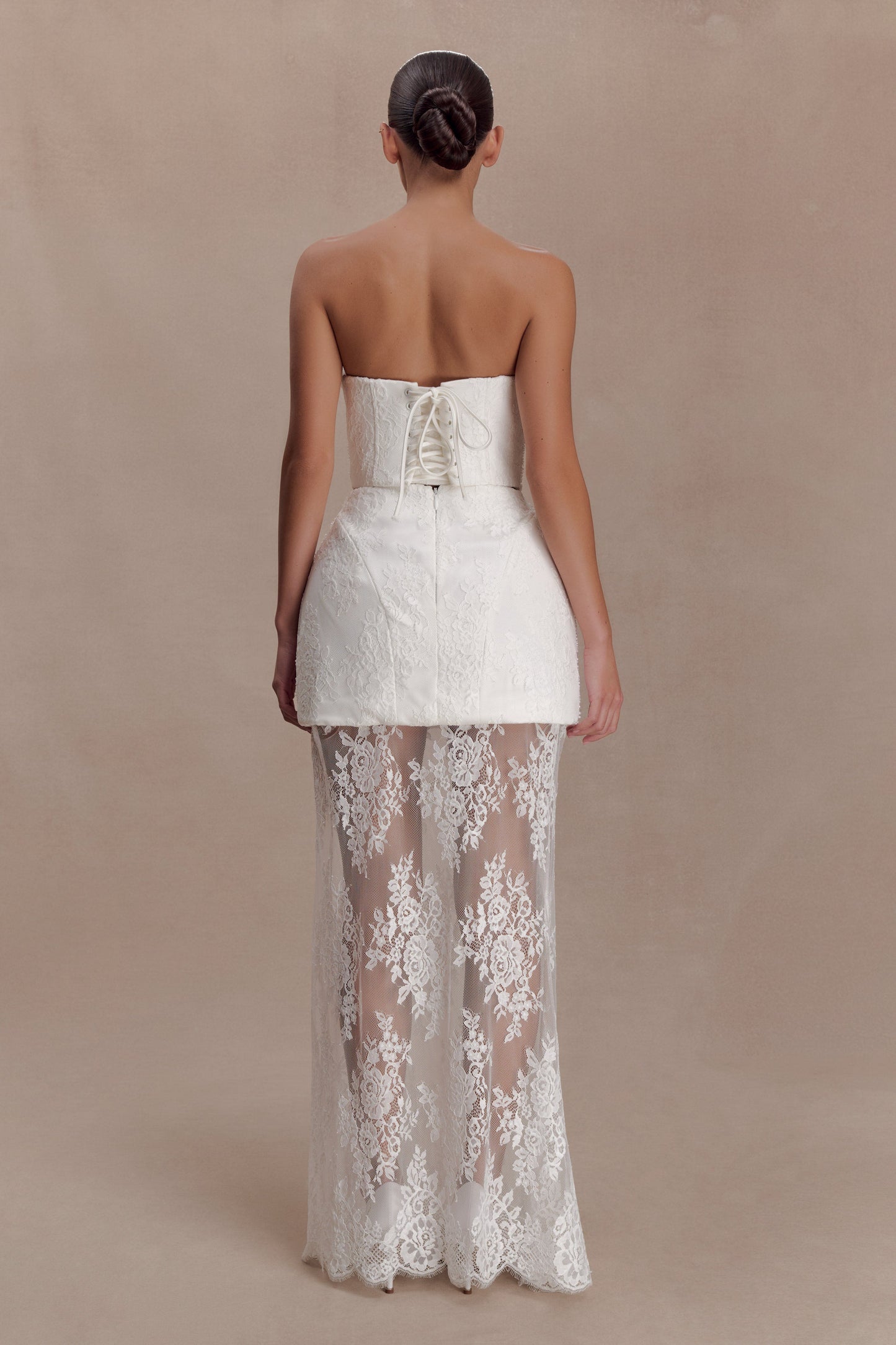 Camille Beaded Satin And Lace Corset Top - Ivory