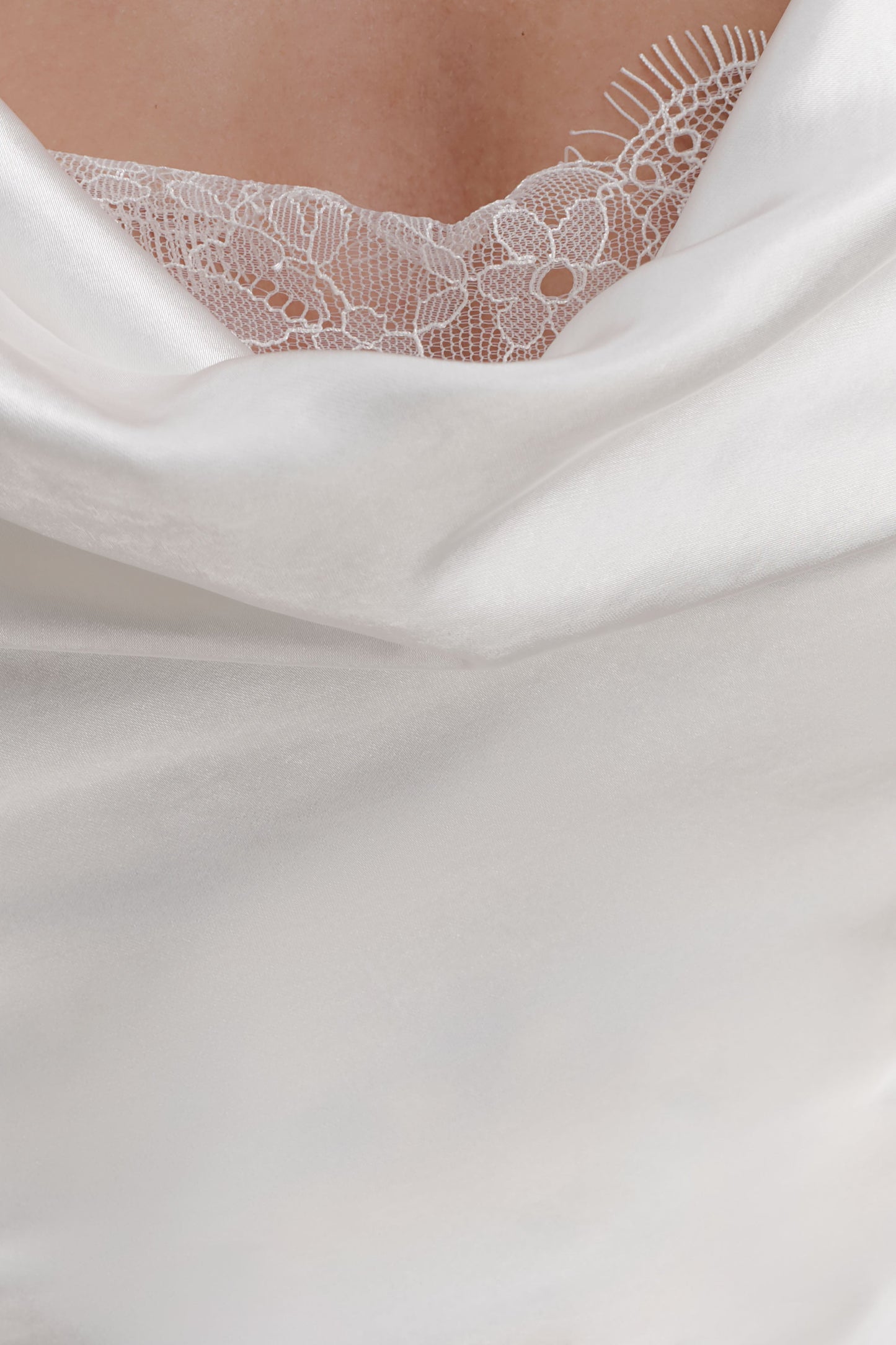 Ashley Cowl Neck Lace And Satin Maxi Dress - Ivory