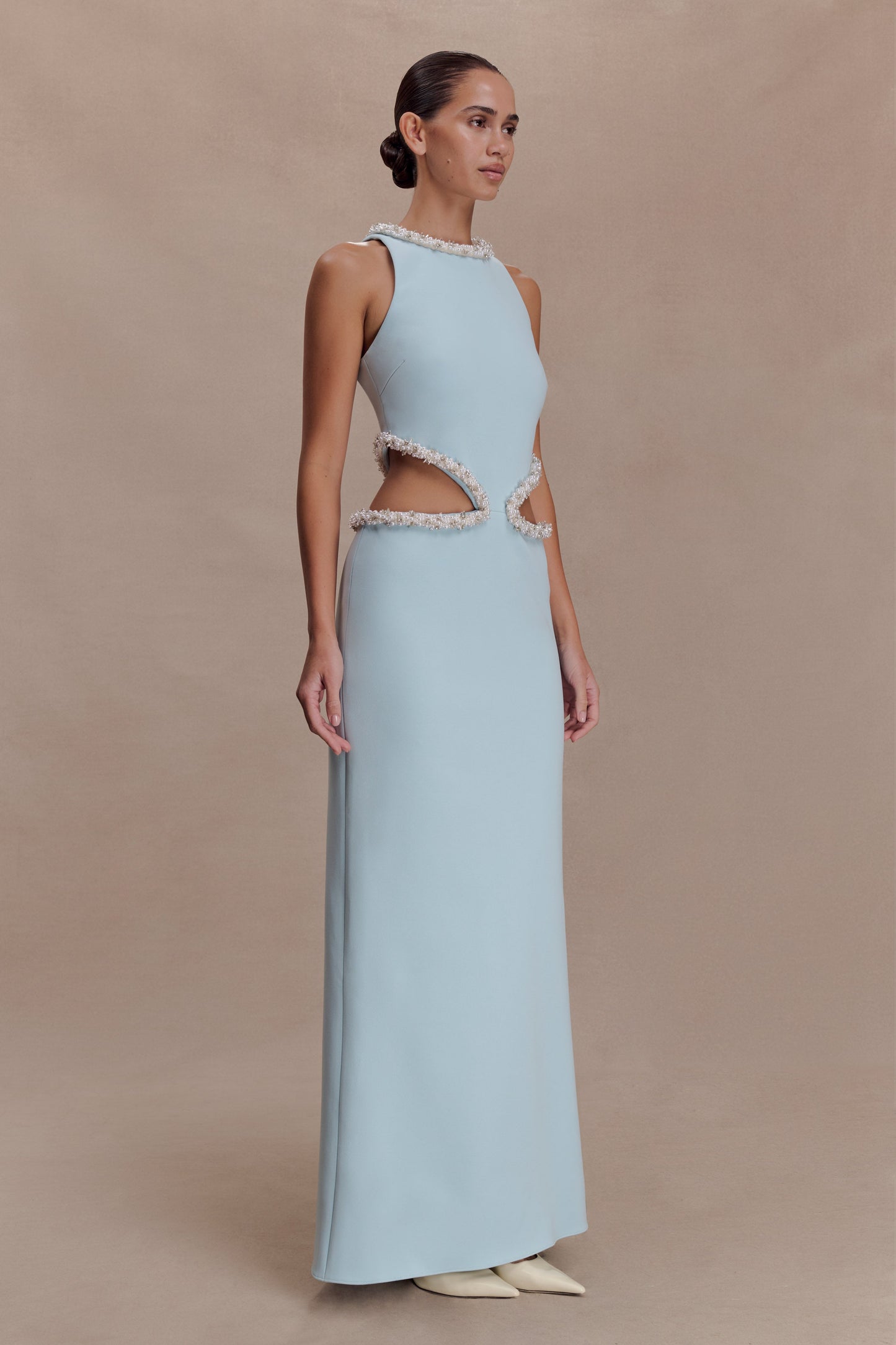 Nicole Embellished Cut Out Maxi Dress - Pale Blue