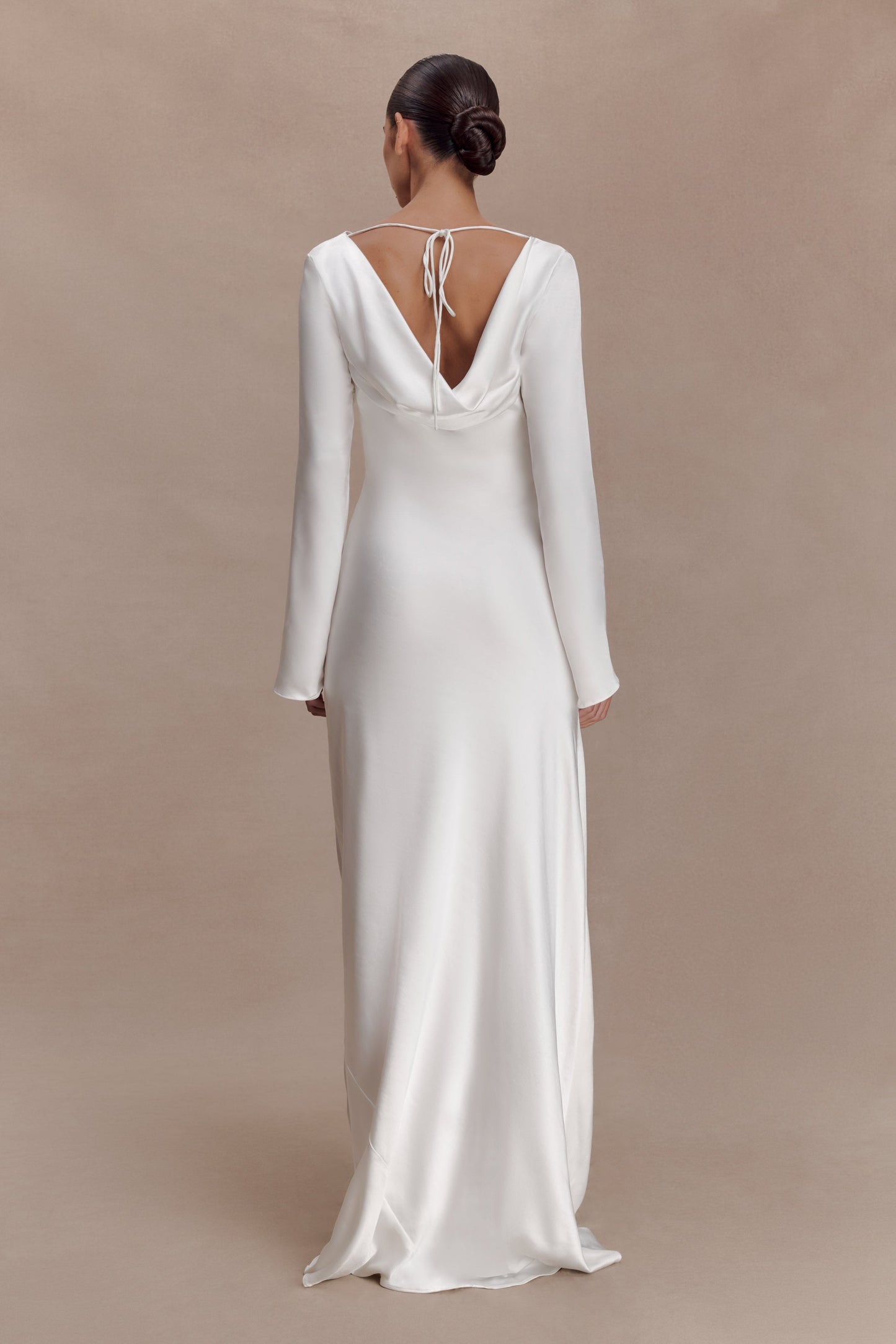 Eliza Long Sleeve Cowl Lace And Satin Maxi Dress - Ivory