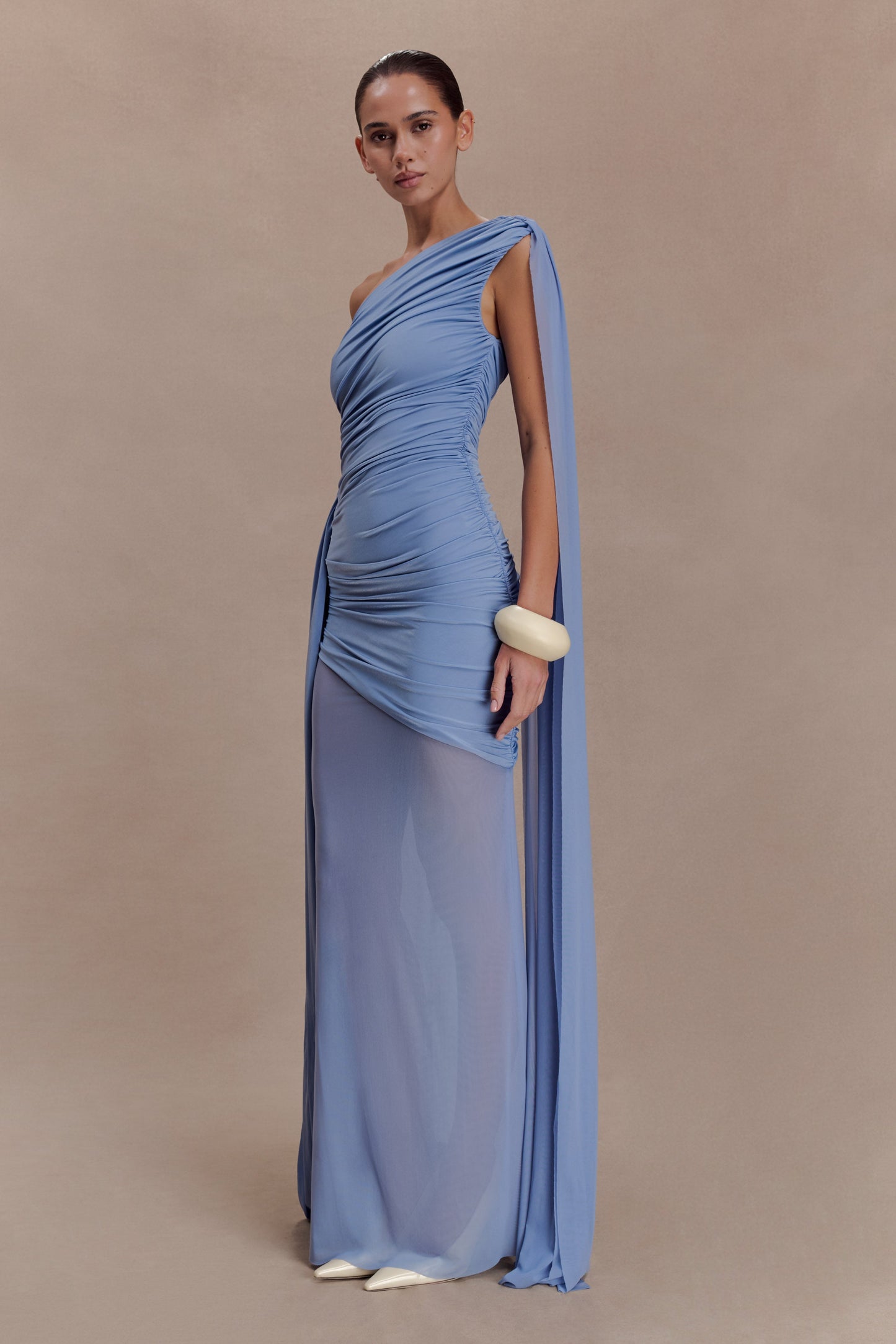Asher Slinky One Shoulder Maxi Dress - Cornflower Blue