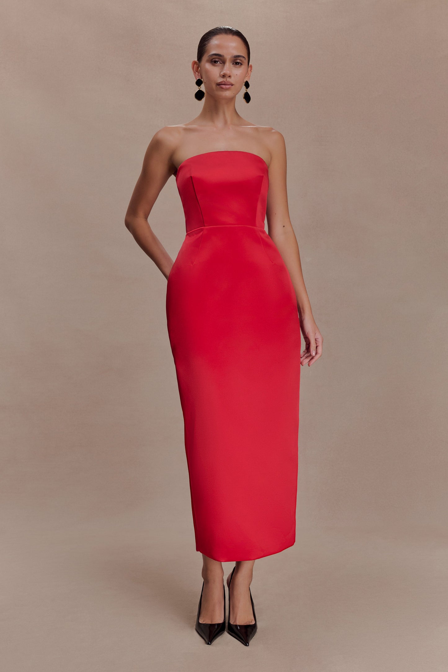 Ophelia Peplum Satin Maxi Dress - Red