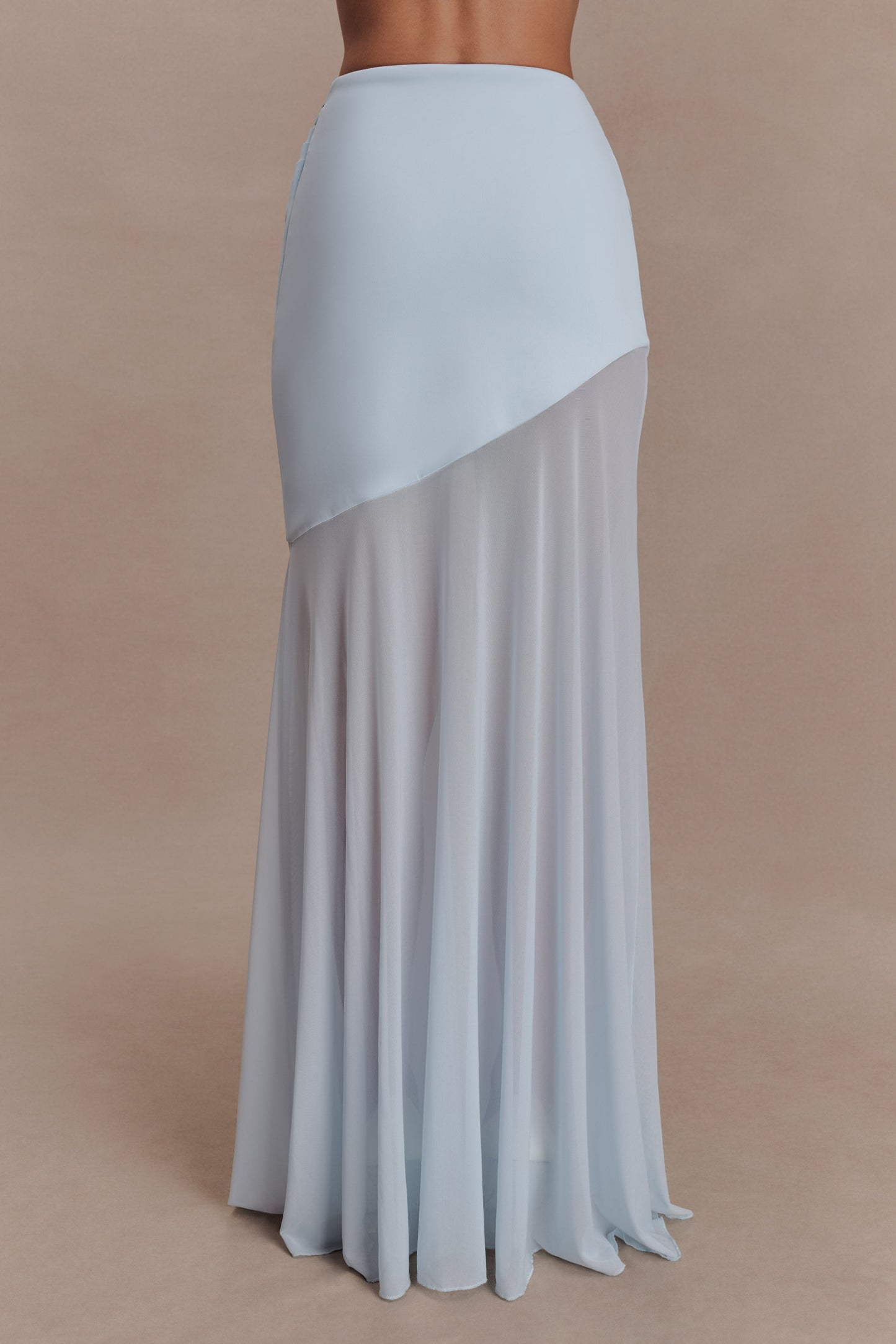 Portia Scuba And Mesh Maxi Skirt - Pale Blue