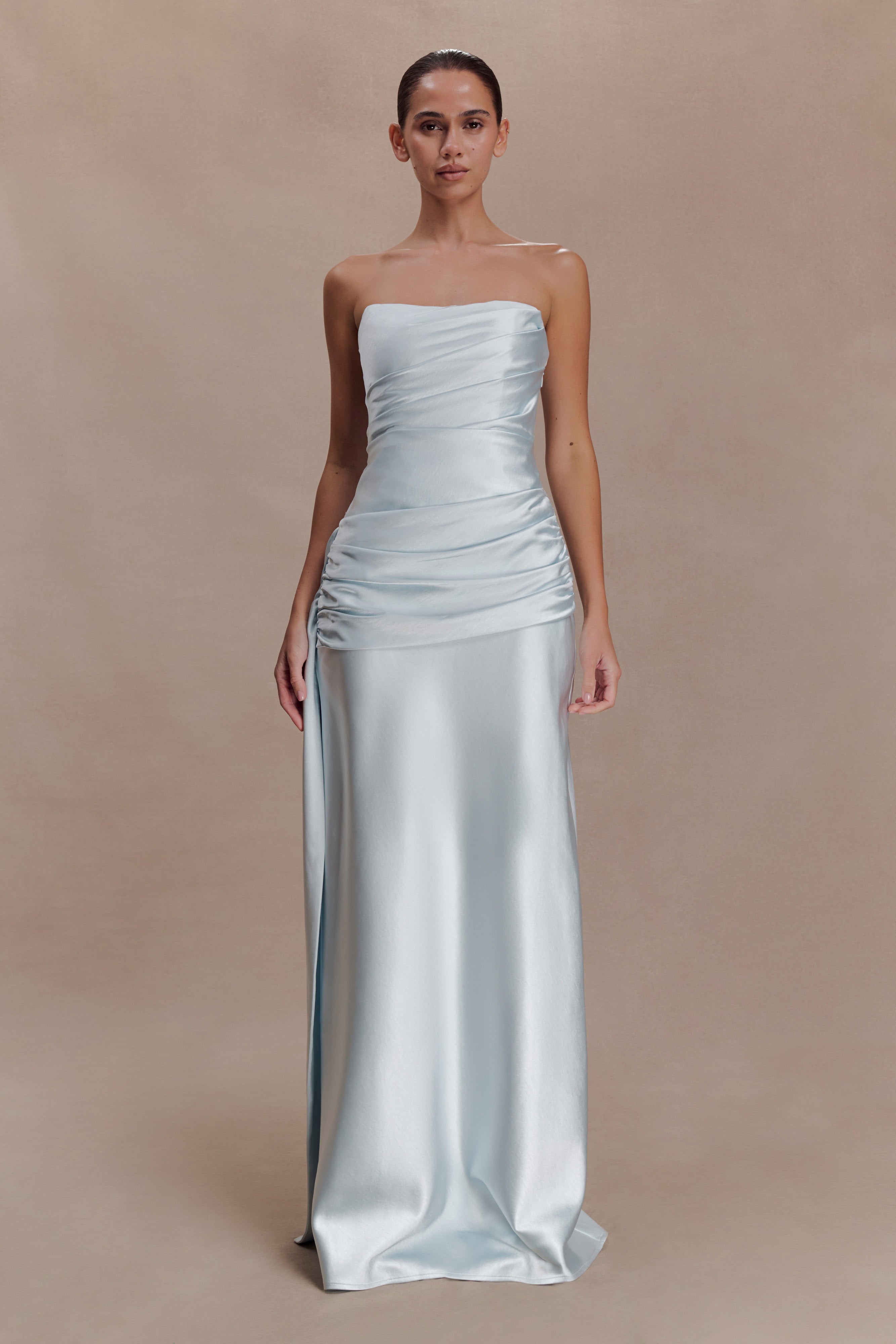 Sarah Strapless Maxi Dress With Waist Tie / Ice Blue | MESHKI