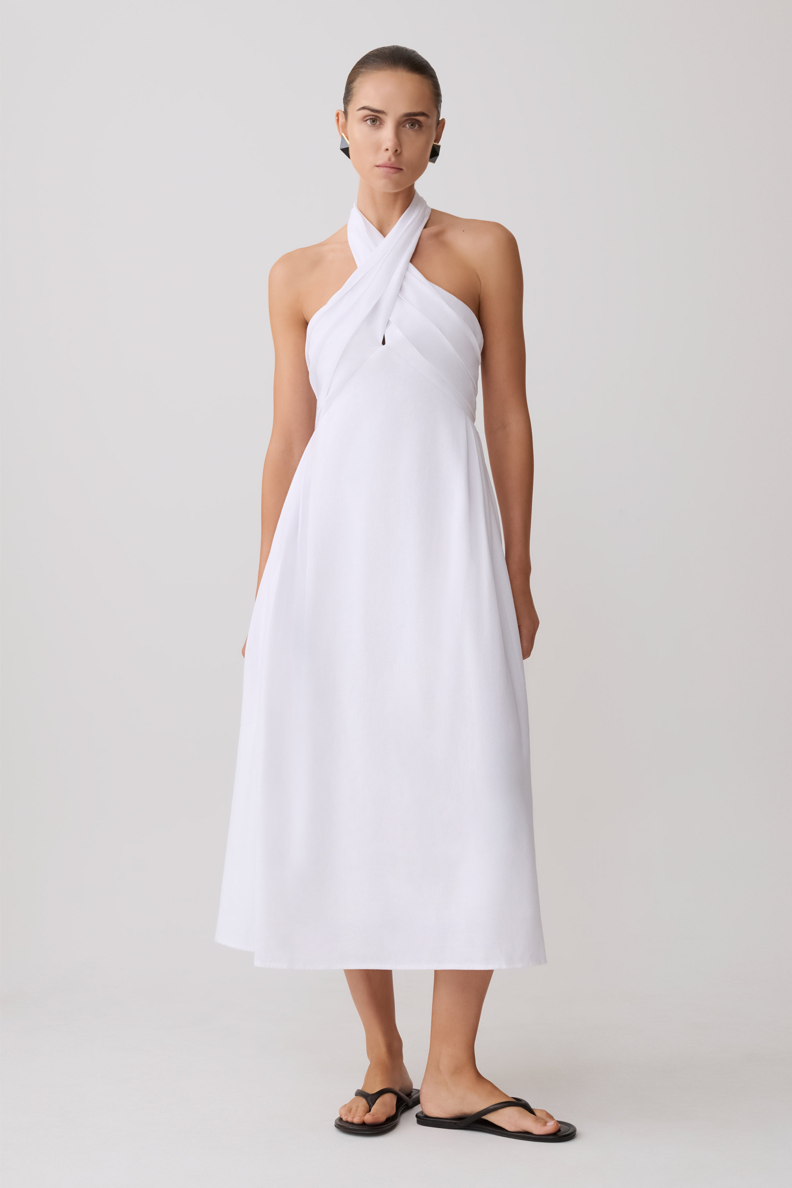 Rosie Linen Halter Midi Dress / White | MESHKI