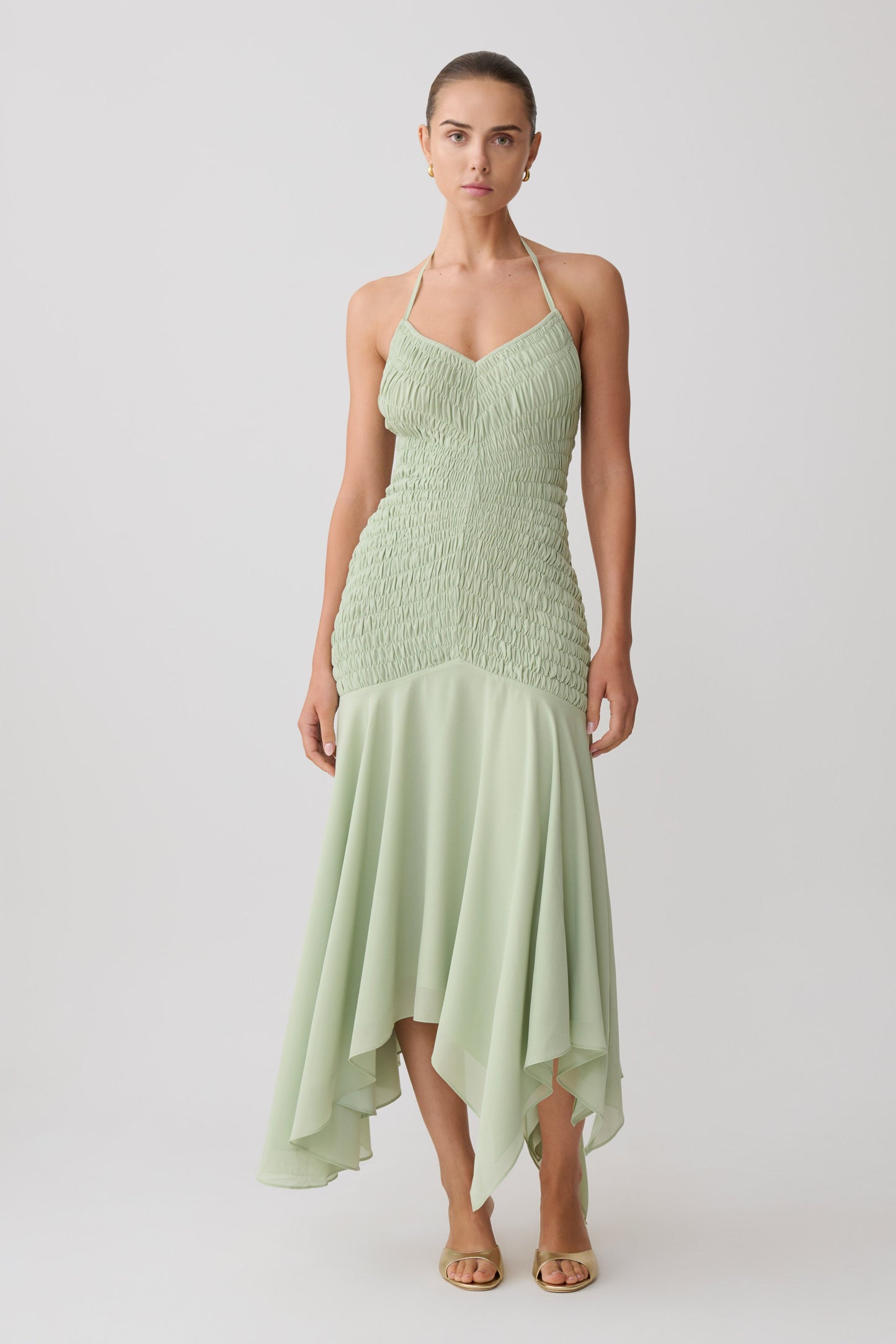 Evelyn Shirred Chiffon Maxi Dress - Sage