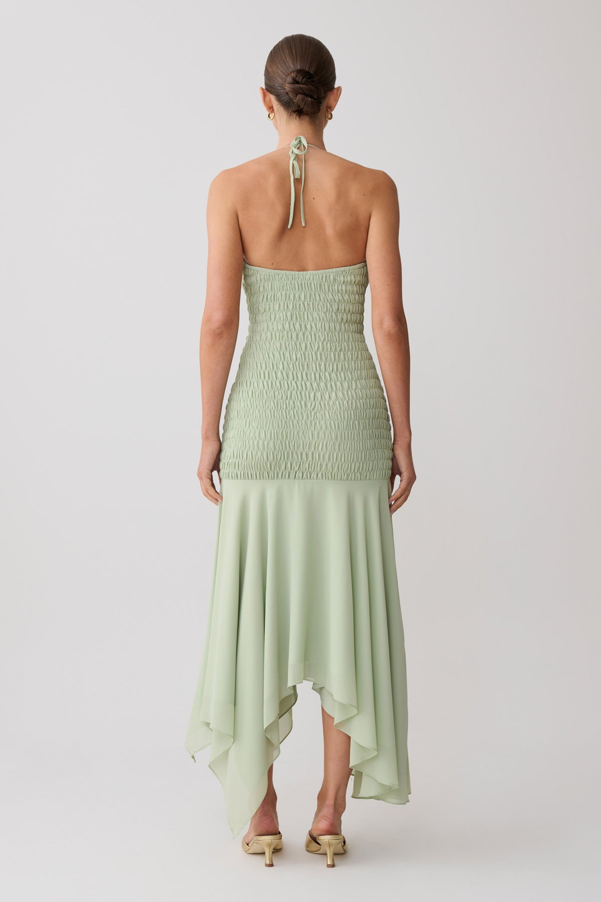 Evelyn Shirred Chiffon Maxi Dress - Sage
