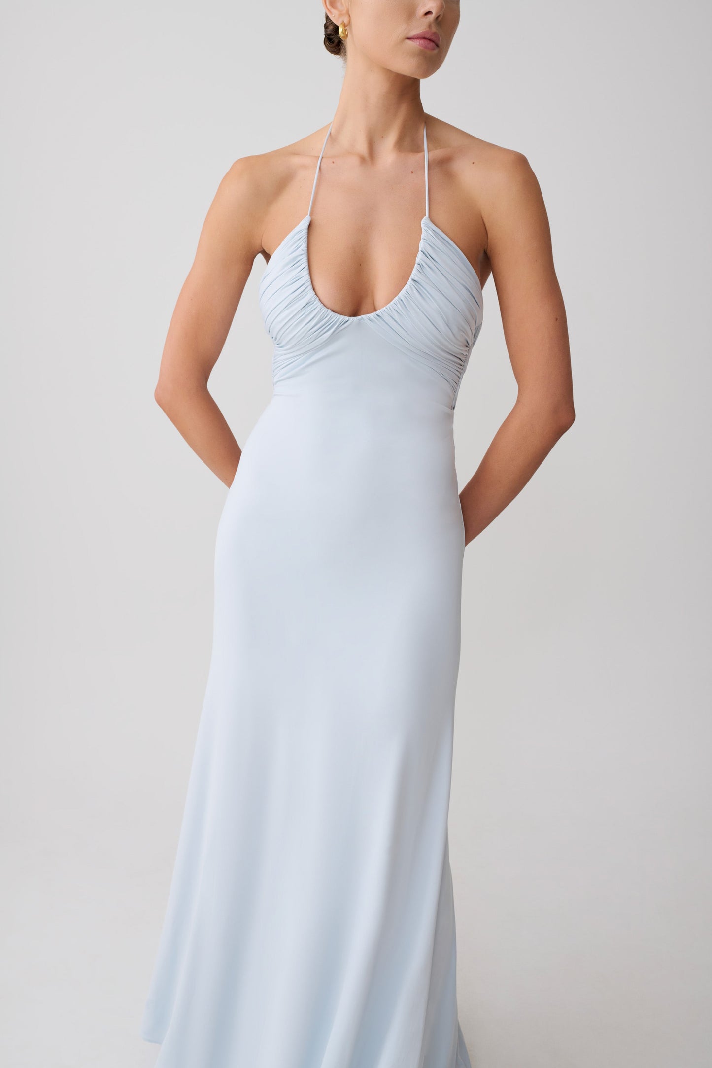 Maely Gathered Slinky Maxi Dress - Pale Blue