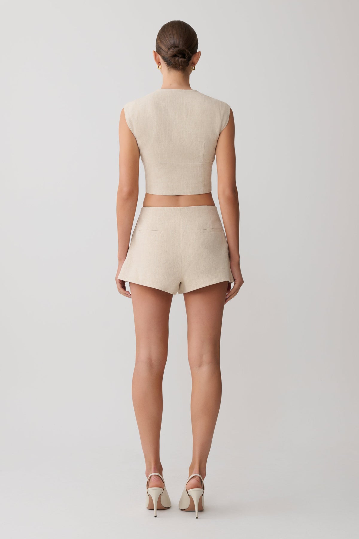 Anahita Linen Front Bows Short Sleeve Top - Natural