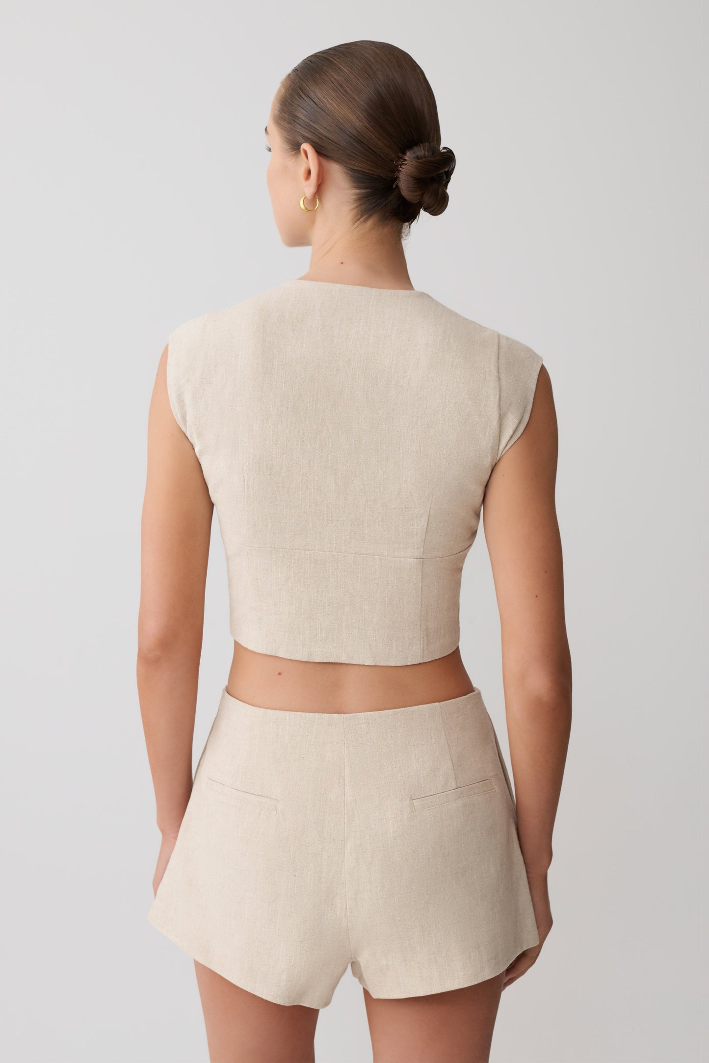 Anahita Linen Front Bows Short Sleeve Top - Natural