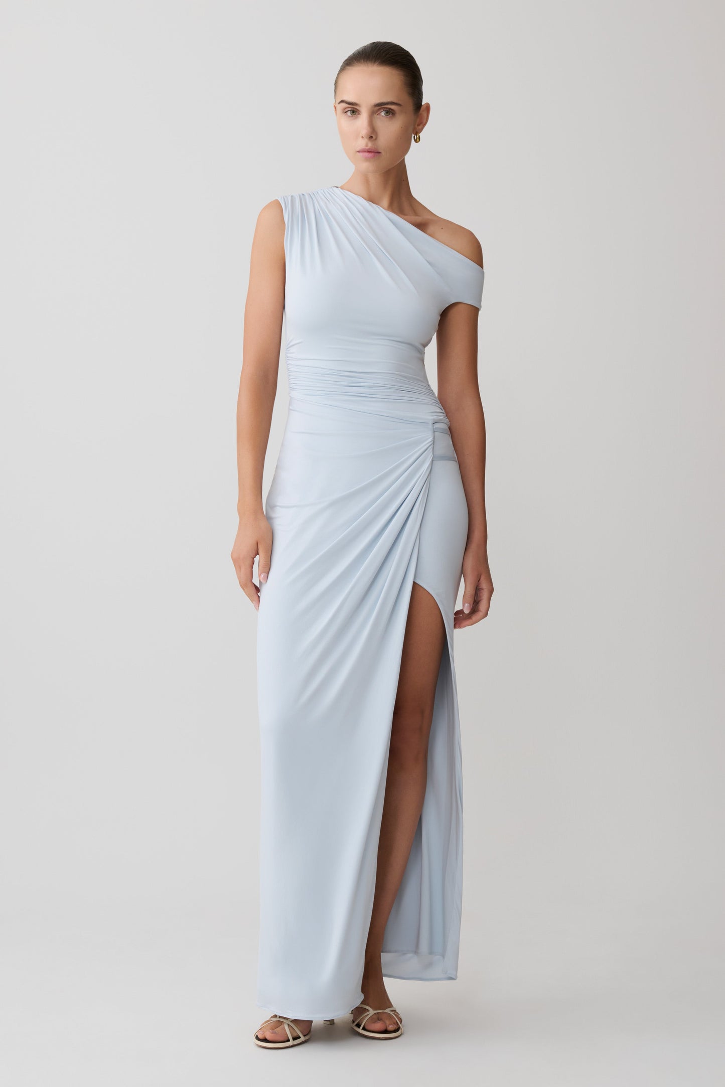 Alyn Off Shoulder Draped Maxi Dress - Pale Blue